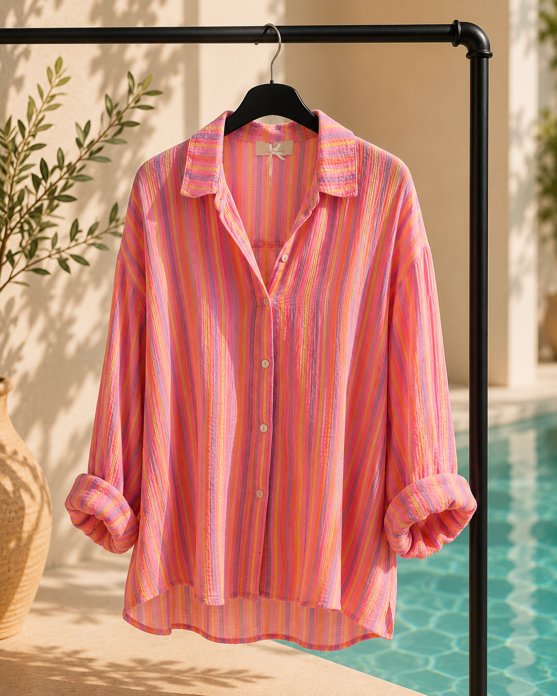 MUSSELIN BLUSE MEGAN STRIPES  KURZ Made in Italy 34-44/46