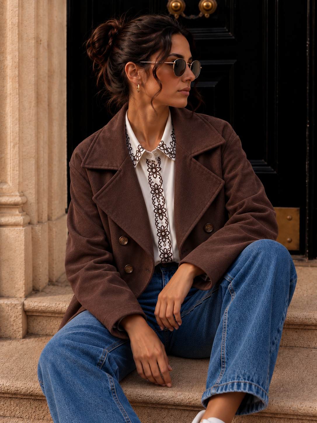 Bluse mit Blumenstickerei I B0042 I Made in Italy 34-40