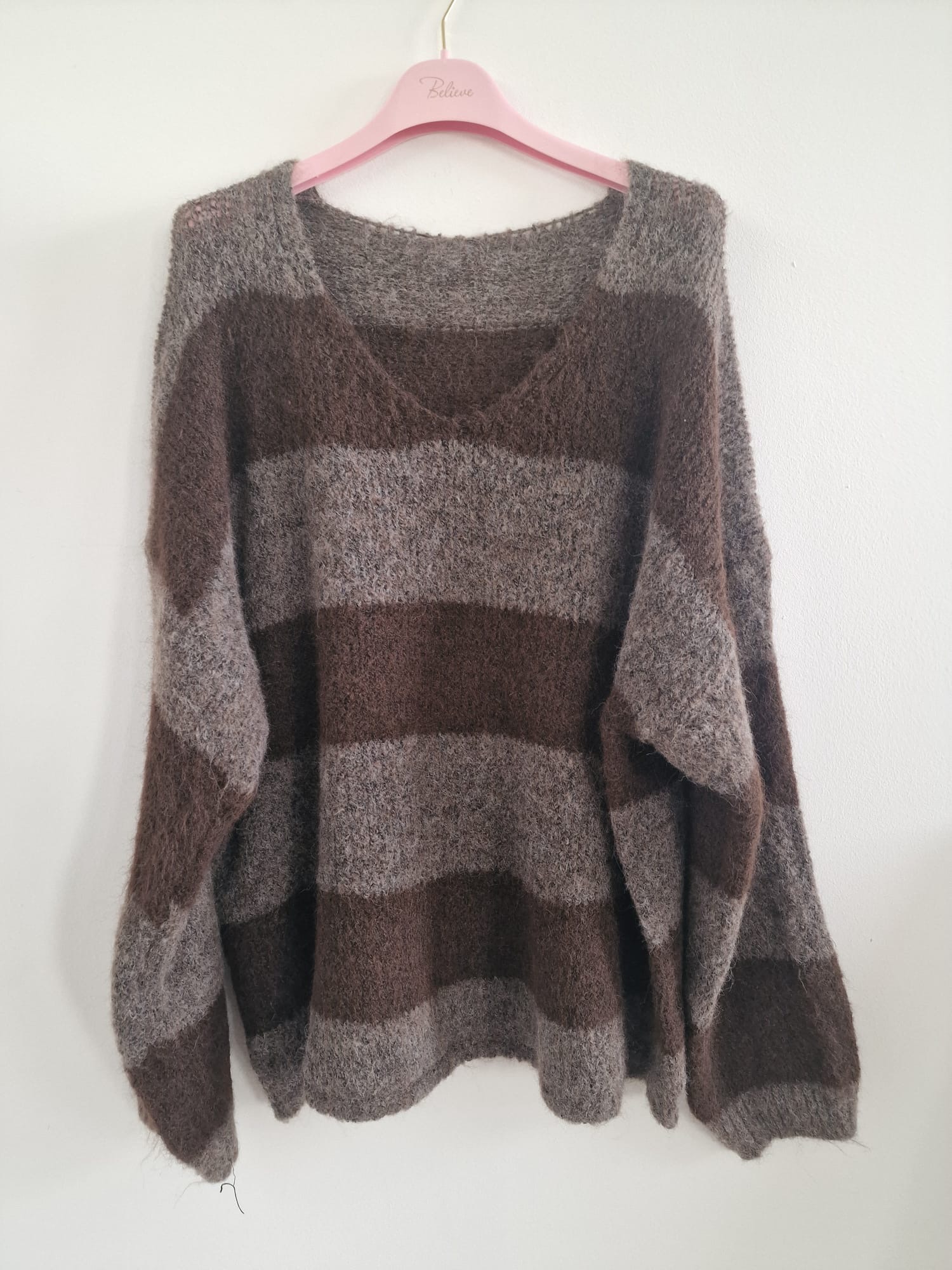 Kuscheliger Streifen-Strickpullover mit Alpaka SP0090 Made in Italy | bis ca. Gr. 44