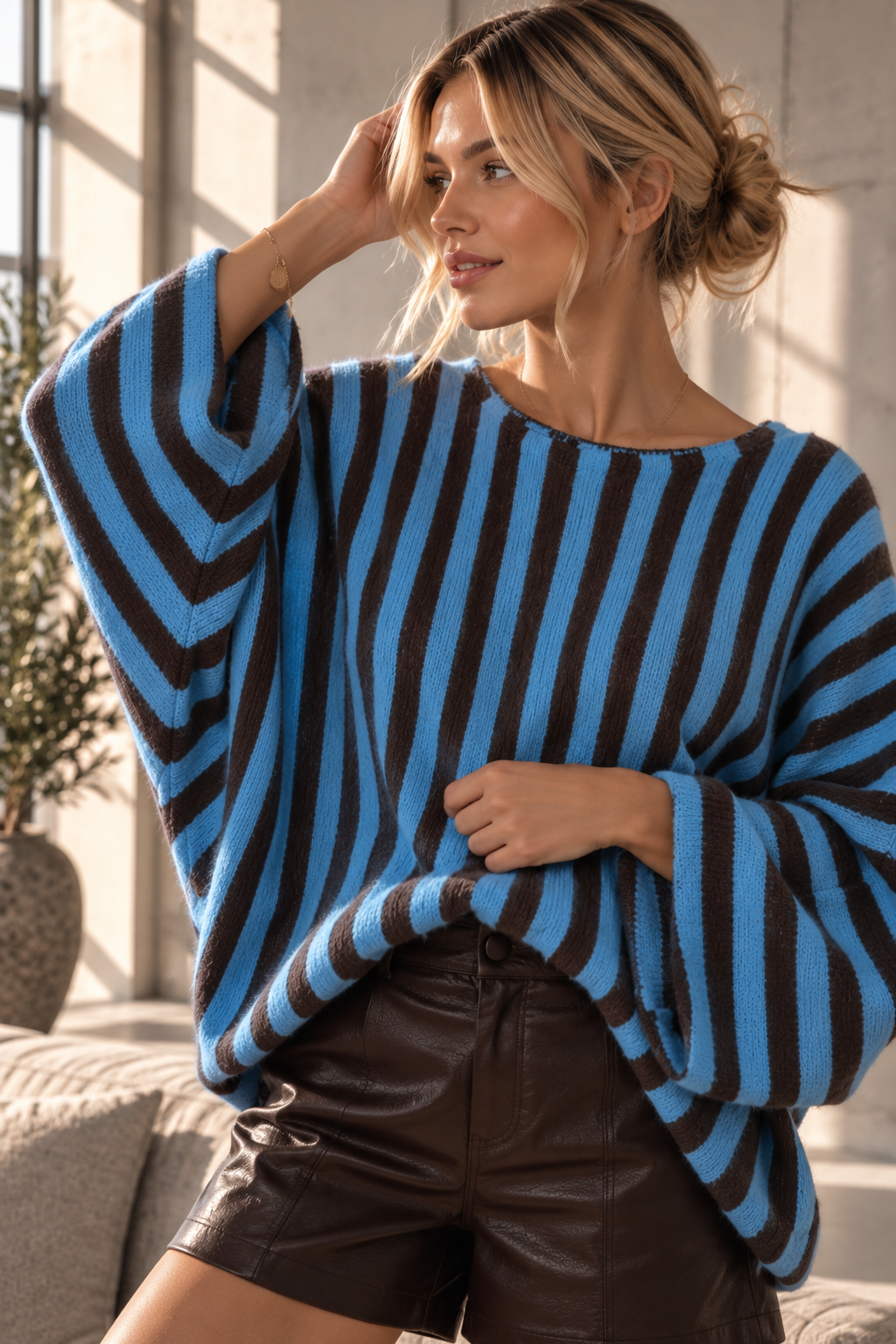 H00119 Oversize Fledermaus-Strickpullover mit Alpaka I 34-46/48 I Made in Italy