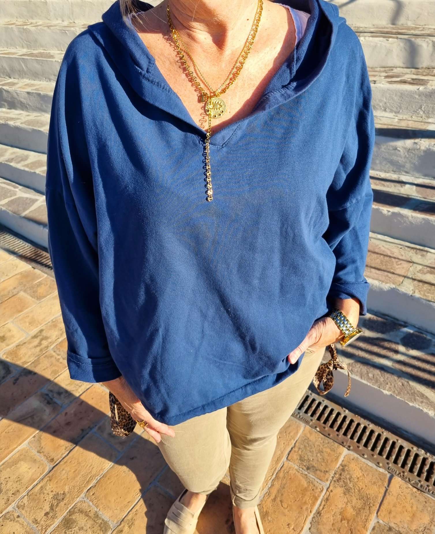 HOODIE NAOMI BLAU Sweater Kapuze Made in Italy 34-42 Longsleeve Pullover LEO Leopard HOODIE NAOMI BLAU Sweater Kapuze Made in Italy 34-42 Longsleeve Pullover LEO Leopard