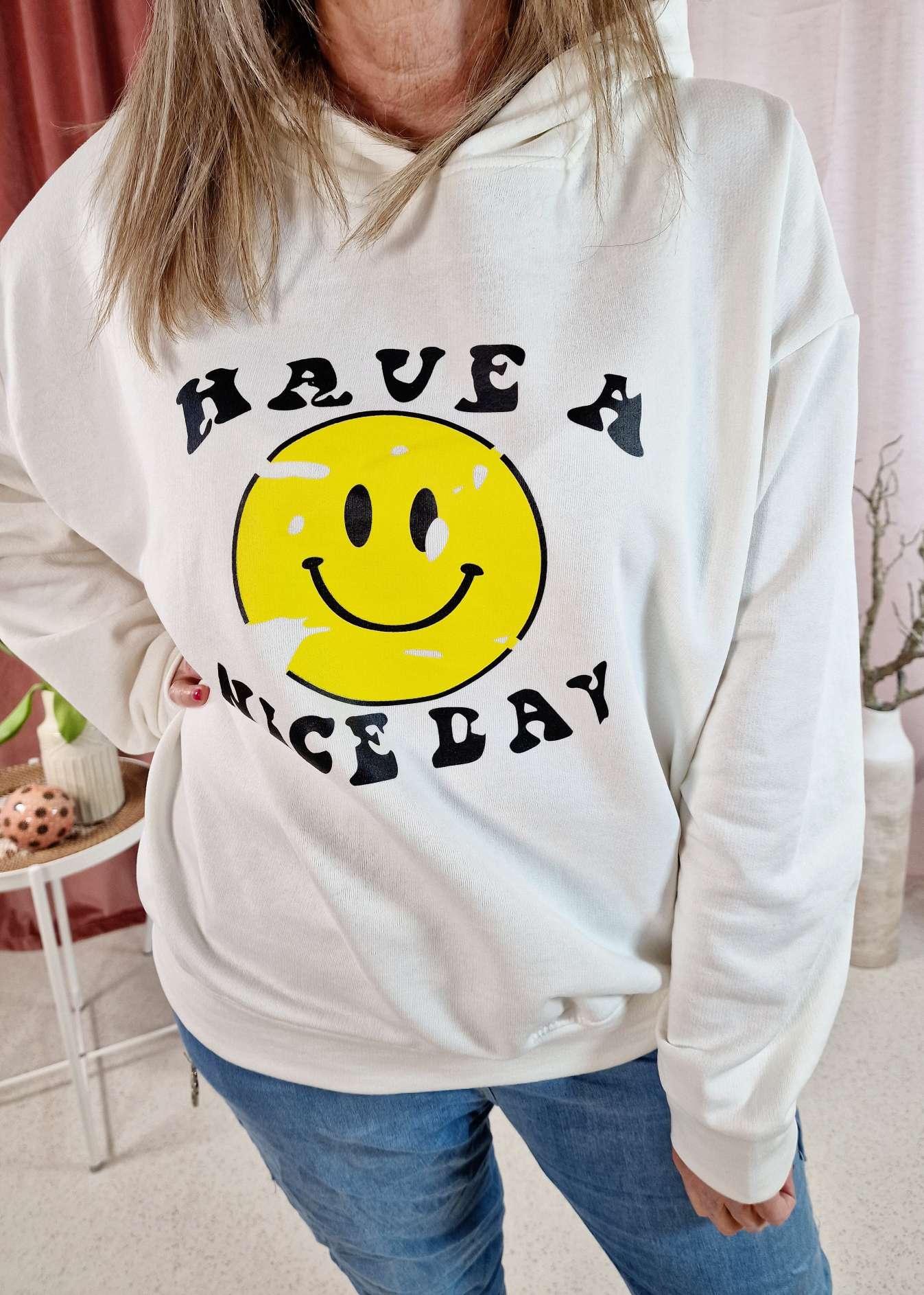 HOODIE NICE DAY WEISS 34-42 Made in Italy Sweater Kapuze Oversize Pullover