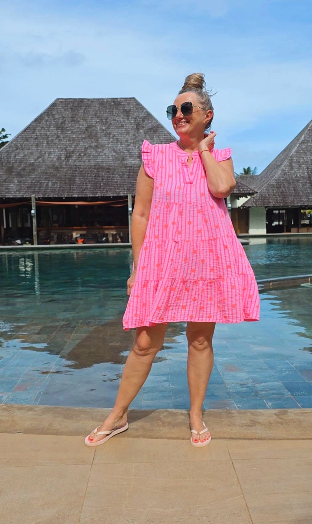 MUSSELIN KLEID TAMI HERZ NEON PINK PEACH HERZ  kurz Rüschen 34 - 42 Summer Dress