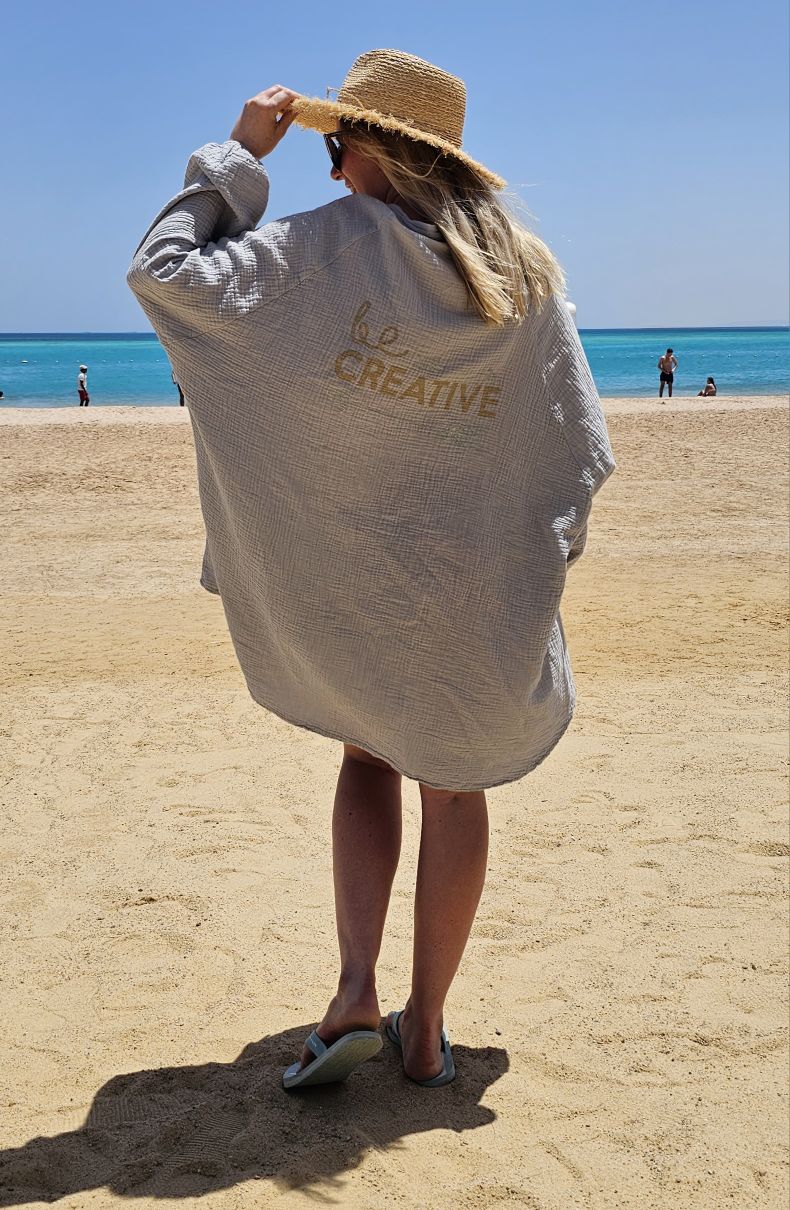 MUSSELIN OVERSIZE BLUSE BE CREATIVE HELLGRAU 34-42/44 Made in Italy Longbluse Kleid Tunika Shirt Blusenjacke MUSSELIN OVERSIZE BLUSE BE CREATIVE HELLGRAU 34-42/44 Made in Italy Longbluse Kleid Tunika Shirt Blusenjacke