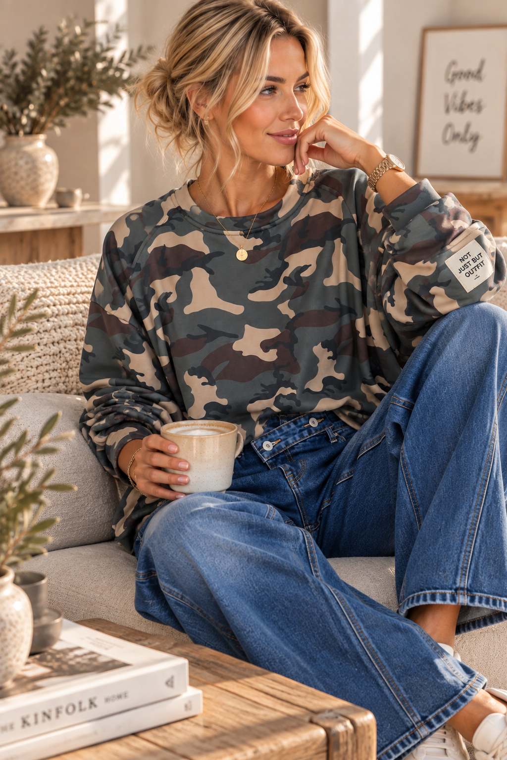 🤎 Camouflage Butterstoff Oversize Sweatshirt mit Statement-Patch | SW0100 | Made in Italy