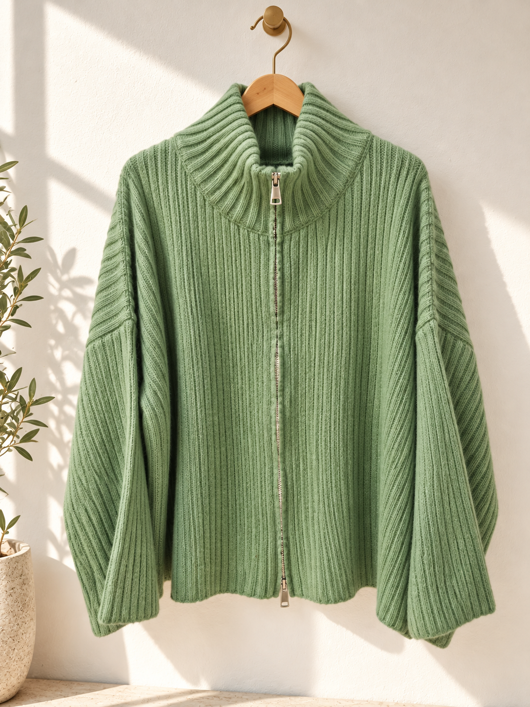 Uni Strickjacke mit Zwei-Wege-Zipper & breitem Rippkragen | SJ0103 | Made in Italy