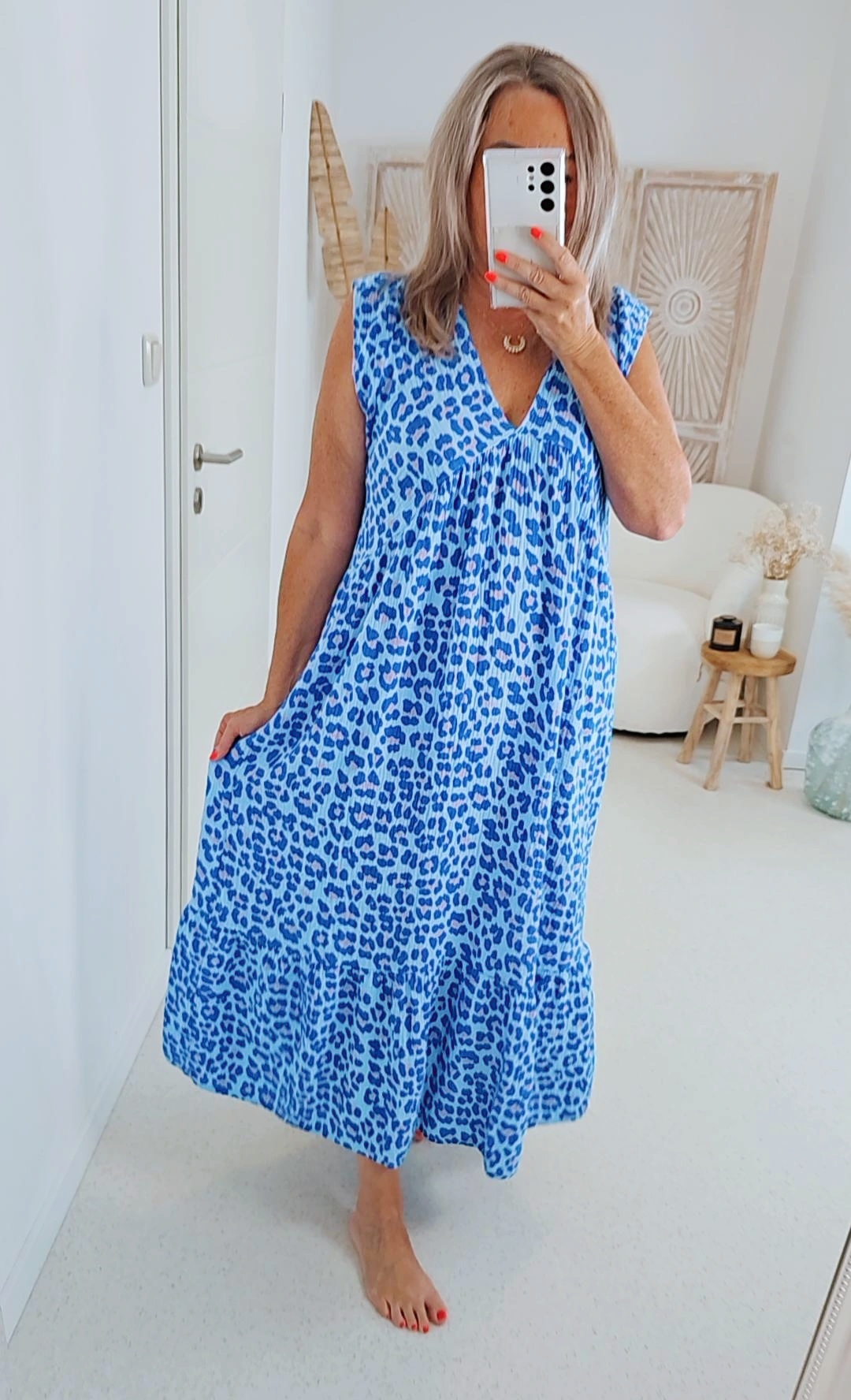 MAXI MUSSELIN KLEID TENERIFFA LEO Made in Italy 34-40/42 ärmellos 