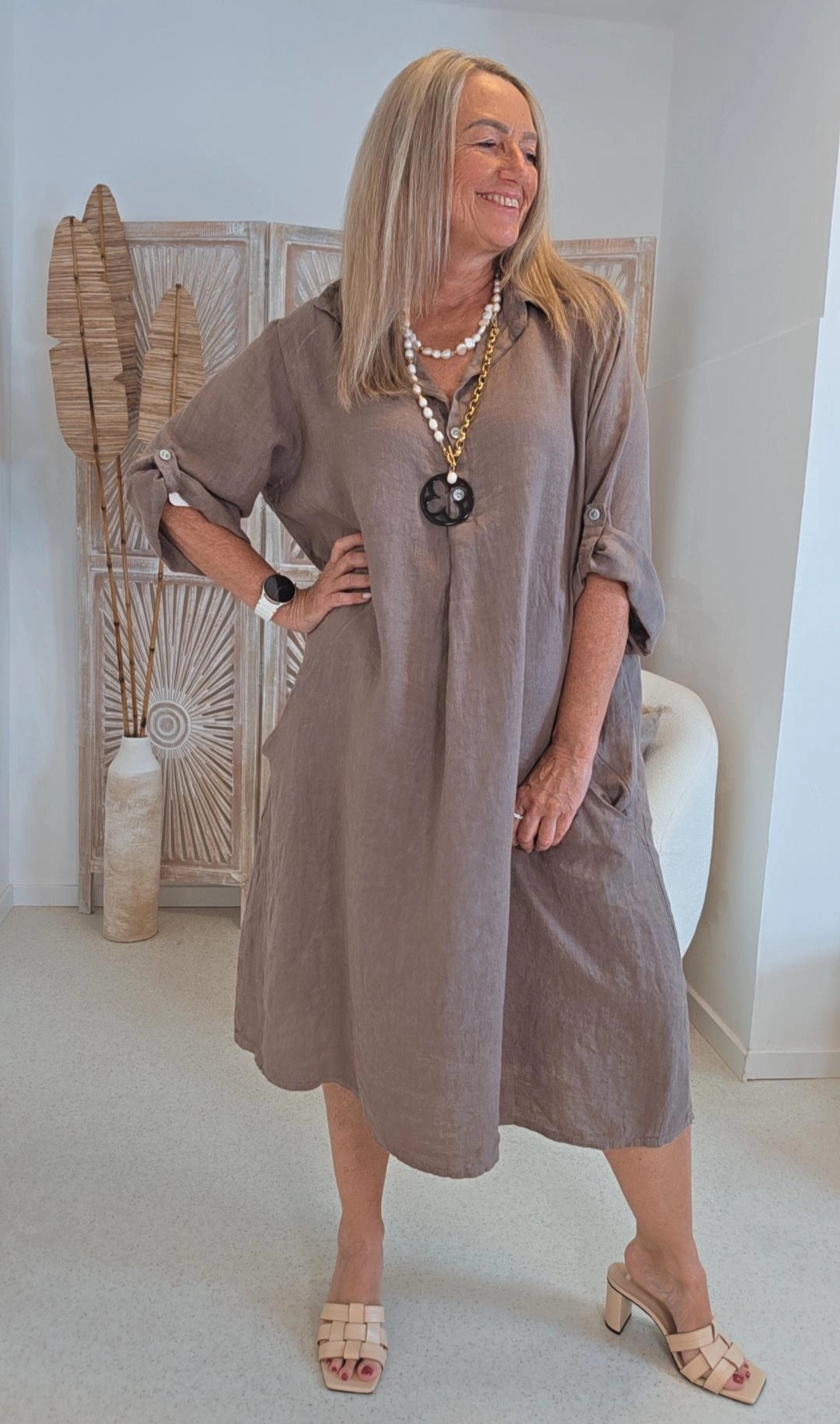LINEN TUNIKA DRESS GEORGIA Made in Italy 34-42/44 Leinen Kleid Linendress