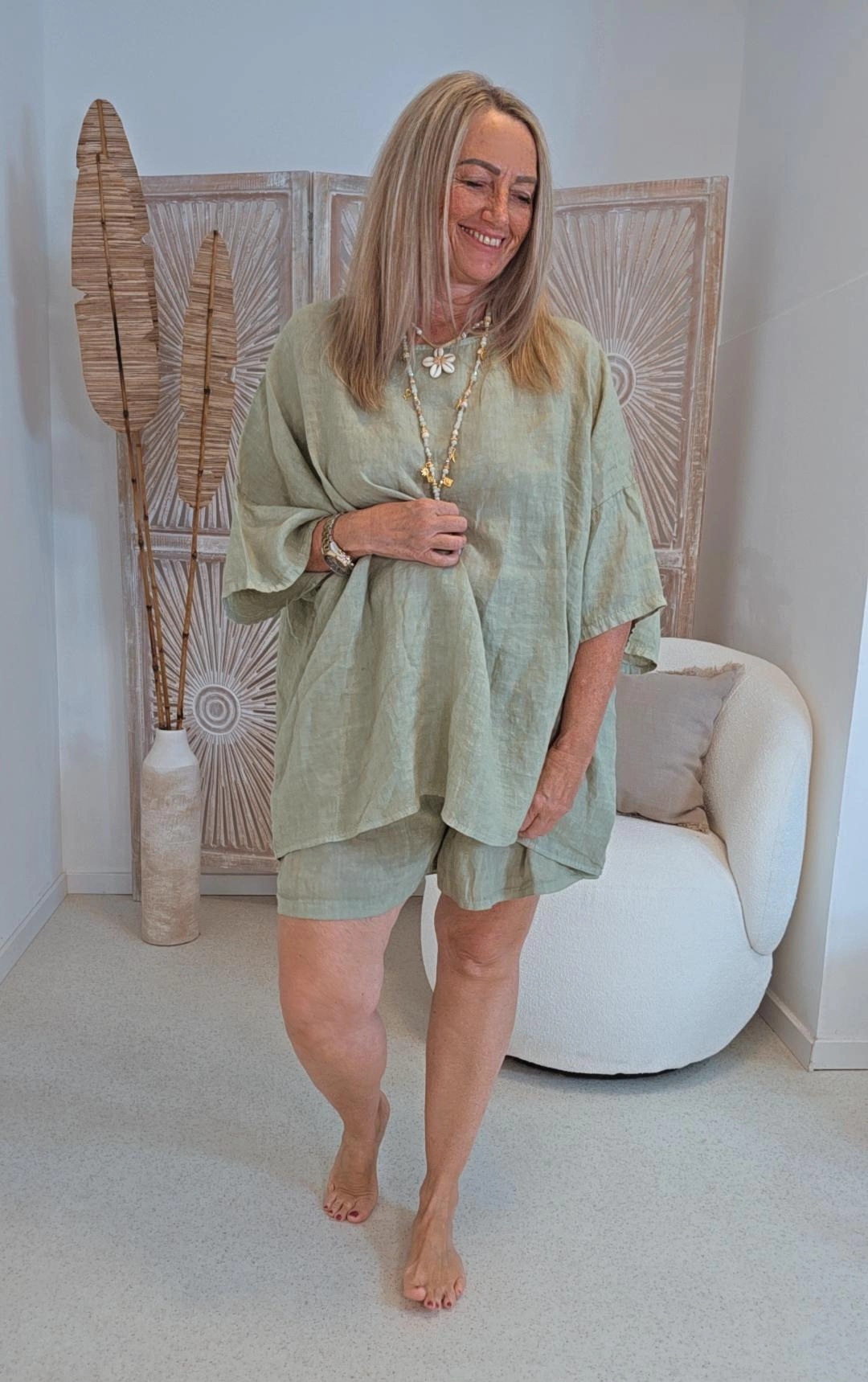 LINEN BASIC T-SHIRT AMARINA Made in Italy 36-46 Leinen T-Shirt