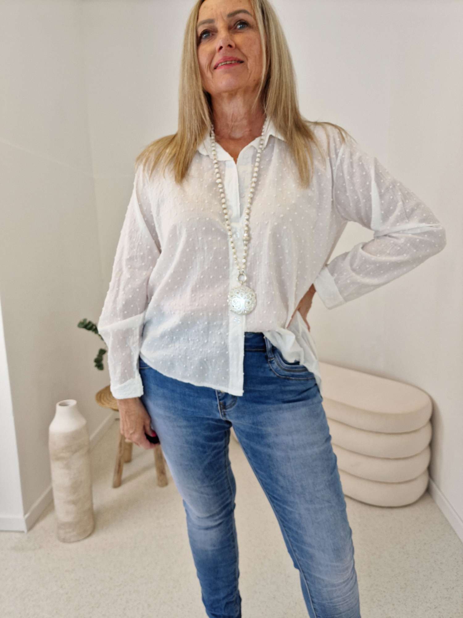 EDLE BLUSE DOTTY WEISS 36 - kl 42 Made in Italy EDLE BLUSE DOTTY WEISS 36 - kl 42 Made in Italy