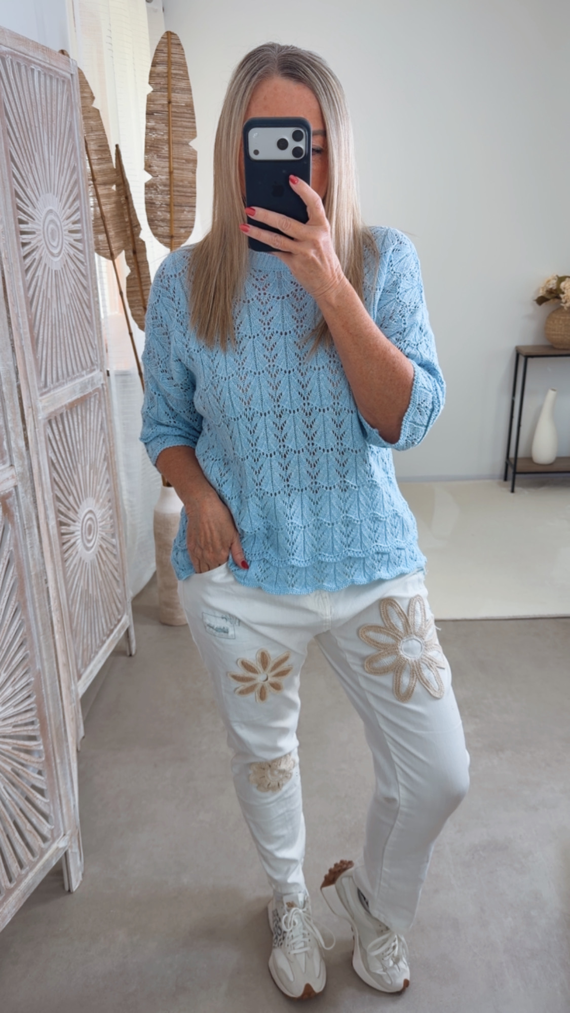 Strickshirt Lochmuster Fili Uni Made in Italy 34-42 Kurzarm Pullover
