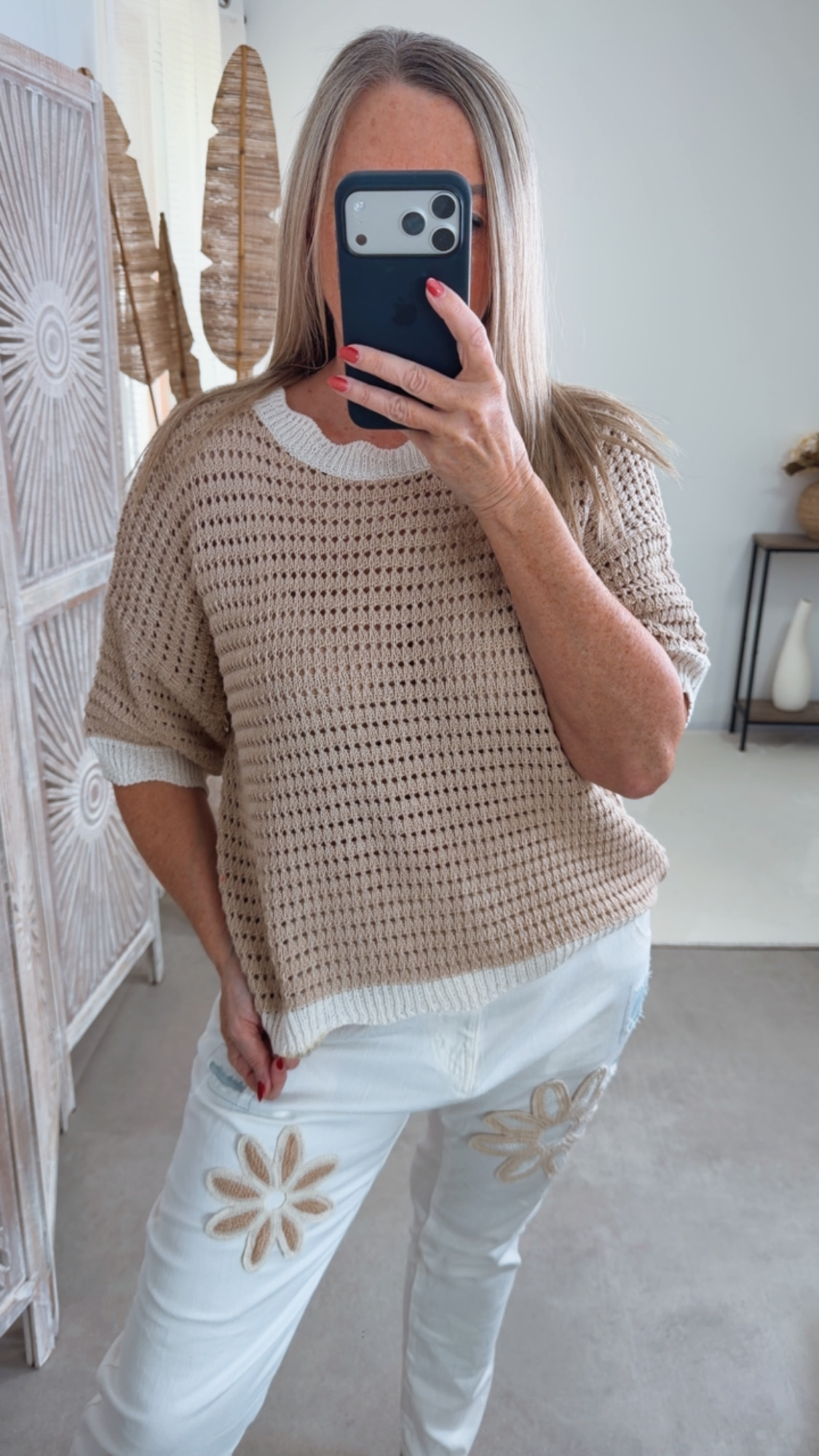 Strick T-Shirt „Ponza" Uni Lochmuster Made in Italy 34-40/42 Pullover