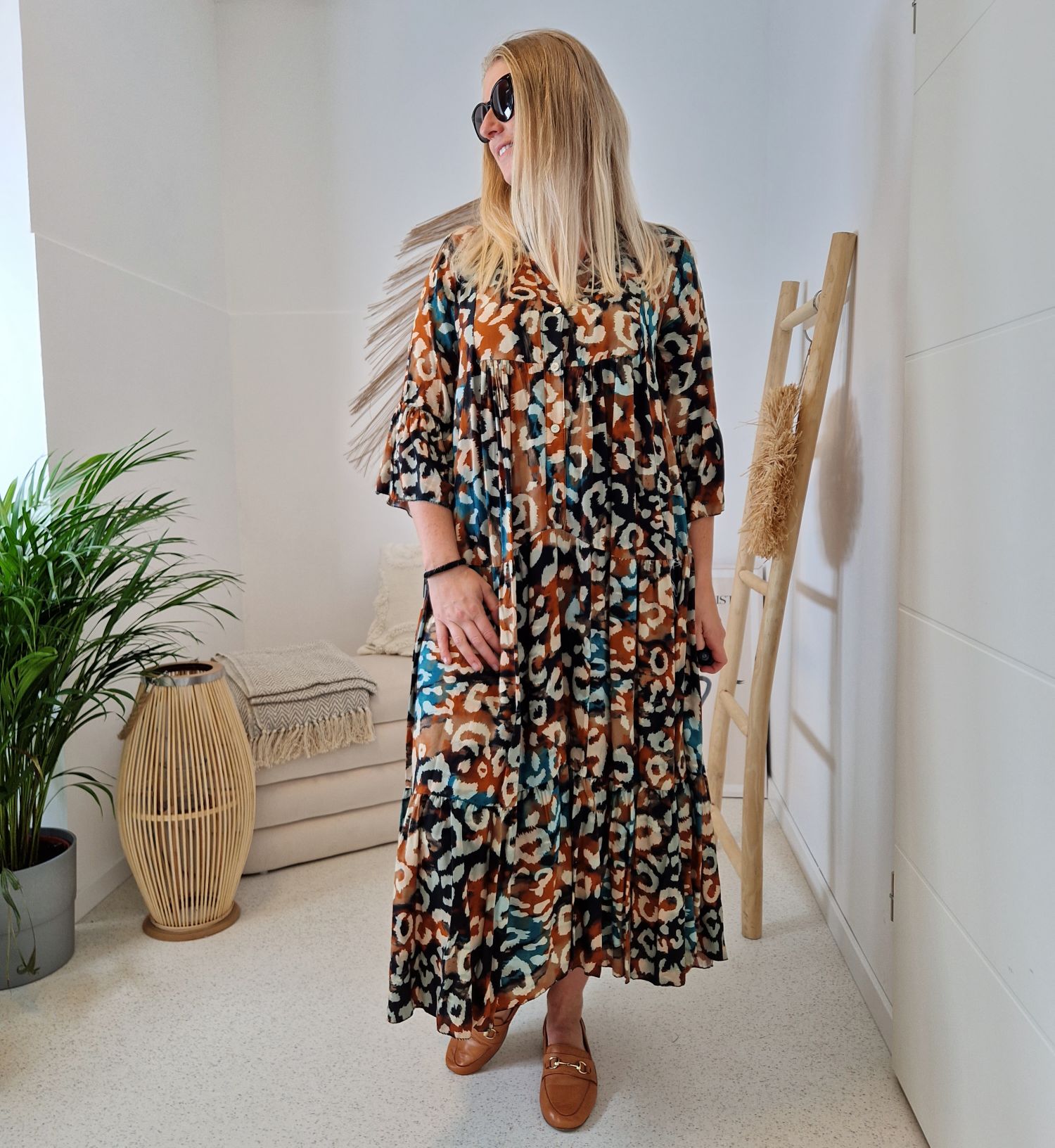 MAXI TUNIKA DRESS SAFARI PETROL 34-42 Made in Italy langes Kleid Hängerchen Tunikakleid MAXI TUNIKA DRESS SAFARI PETROL 34-42 Made in Italy langes Kleid Hängerchen Tunikakleid