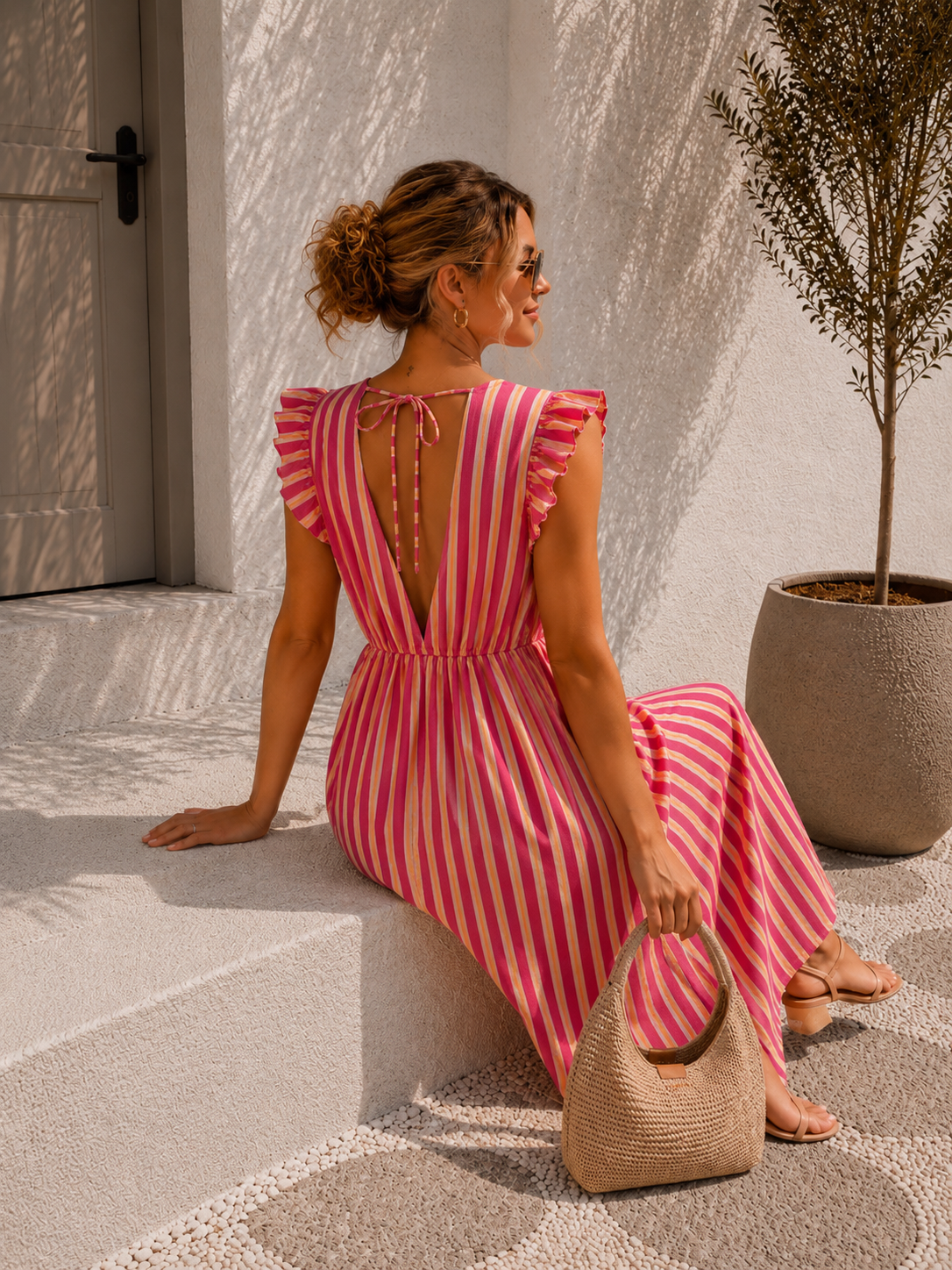 MUSSELIN KLEID ZOE STRIPES 34 - 42 Made in Italy ärmellos Rüsche