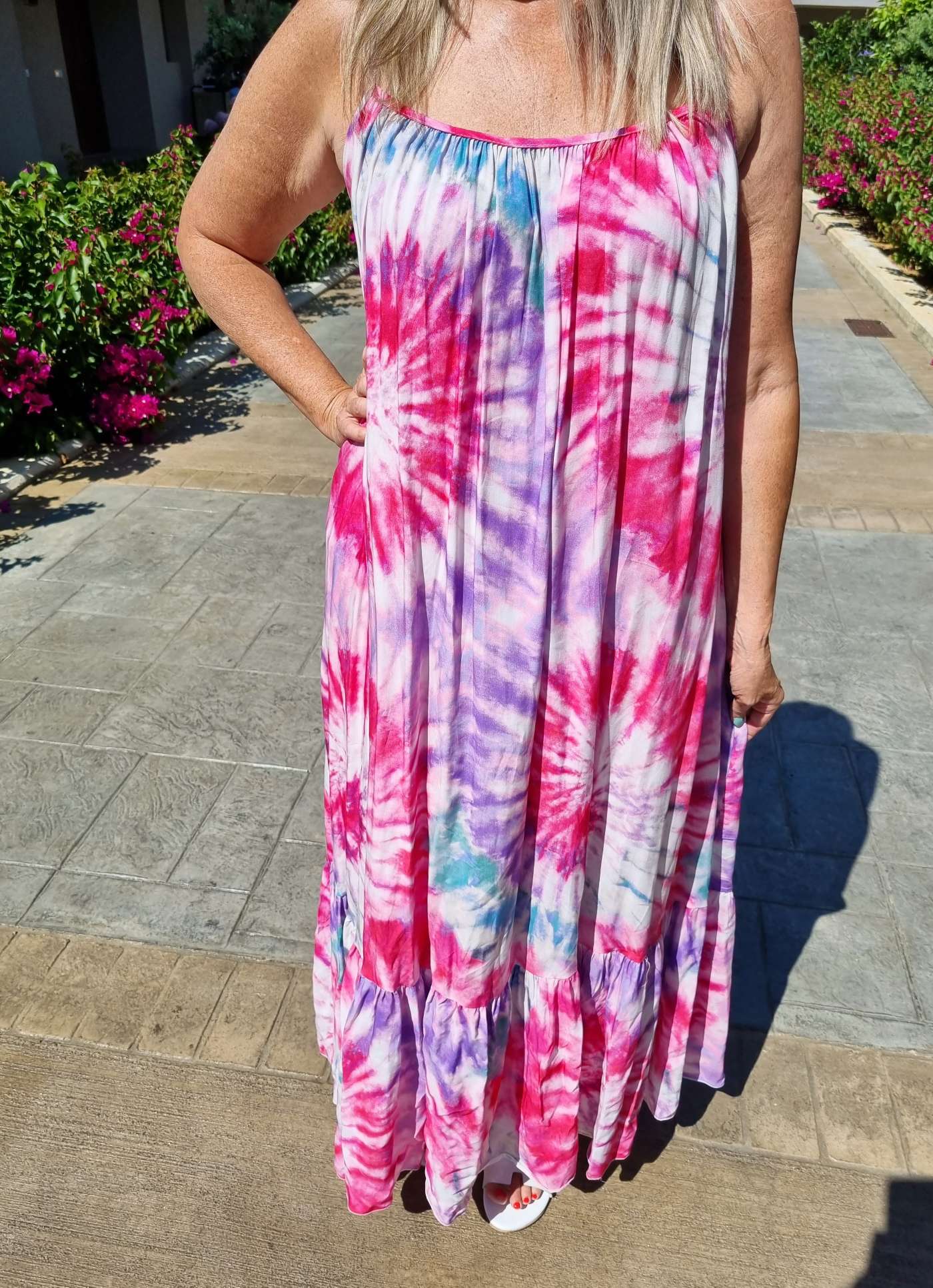 SPAGHETTI DRESS DALLAS PINK 34-42 Made in Italy Maxi Kleid Sommer Strandkleid Abendkleid BATIK Tie Dye