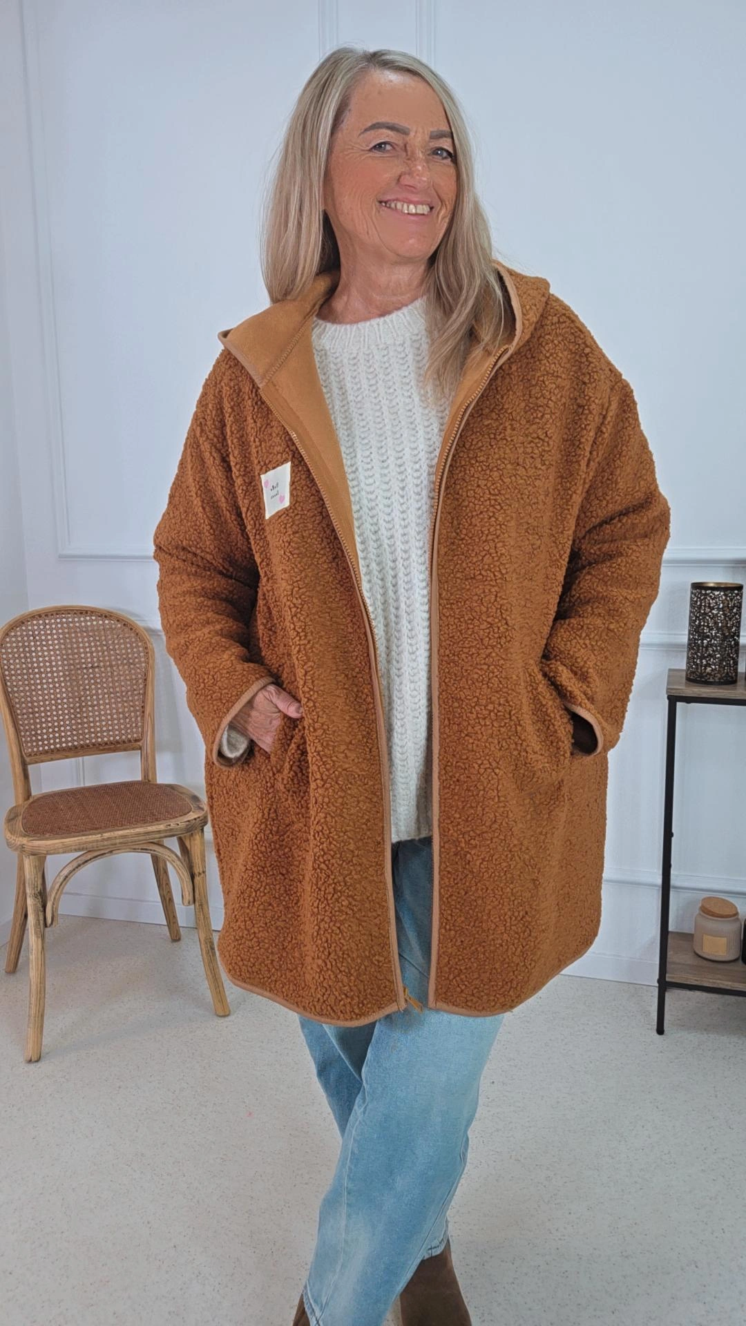 TEDDY MANTEL JENNY Made in Italy 34-44/46 Kapuzen-Jacke mit Reißverschluss in Midi-Länge