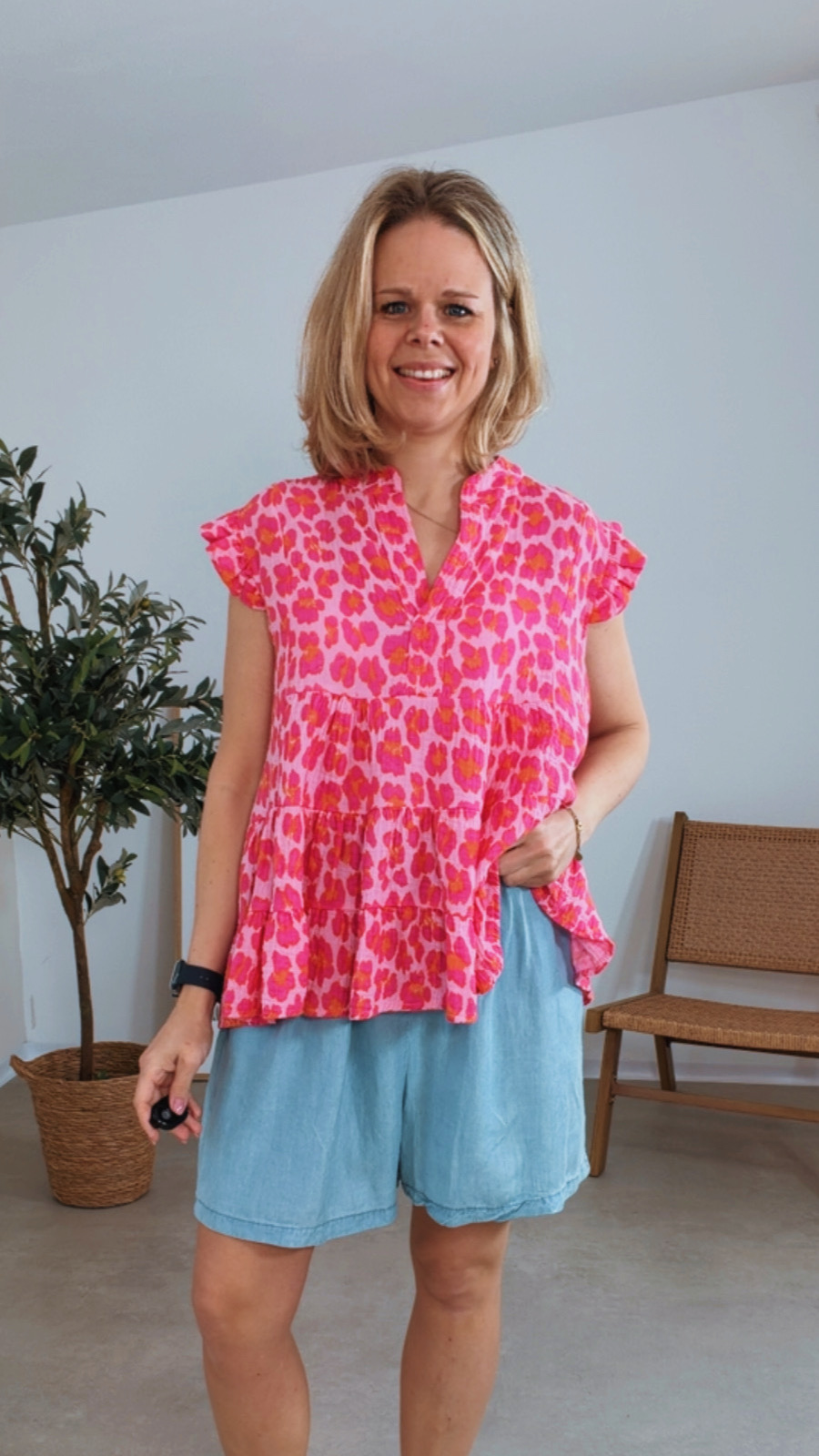 MUSSELIN BASIC SHIRT BETTINA JUNGLE ROSA PINK ORANGE  Made in Italy 36 - 42