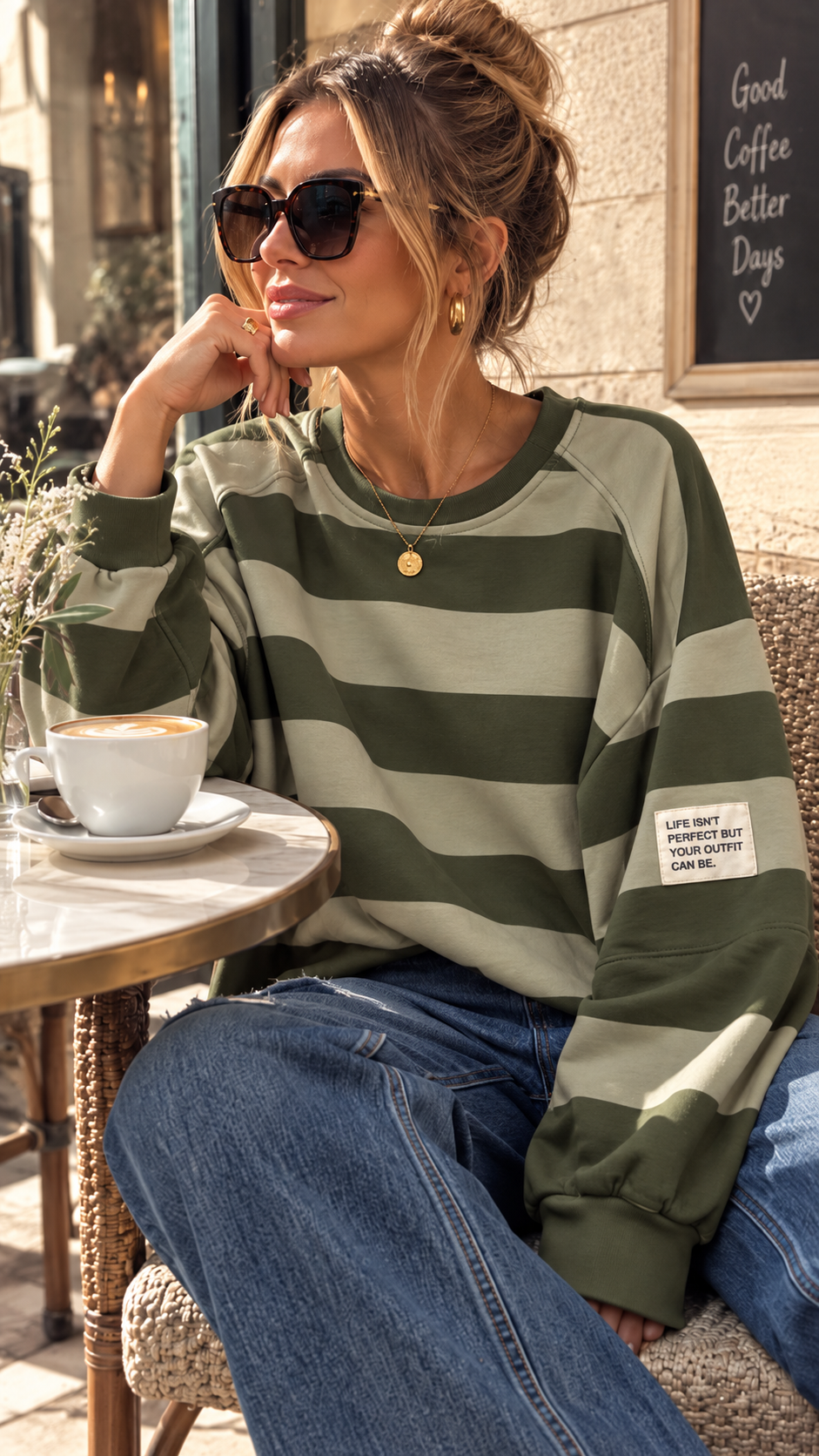 Sweater Butterstoff mit Blockstreifen & Patch I SW0070 I Made in Italy 34-42/44 Sweatshirt
