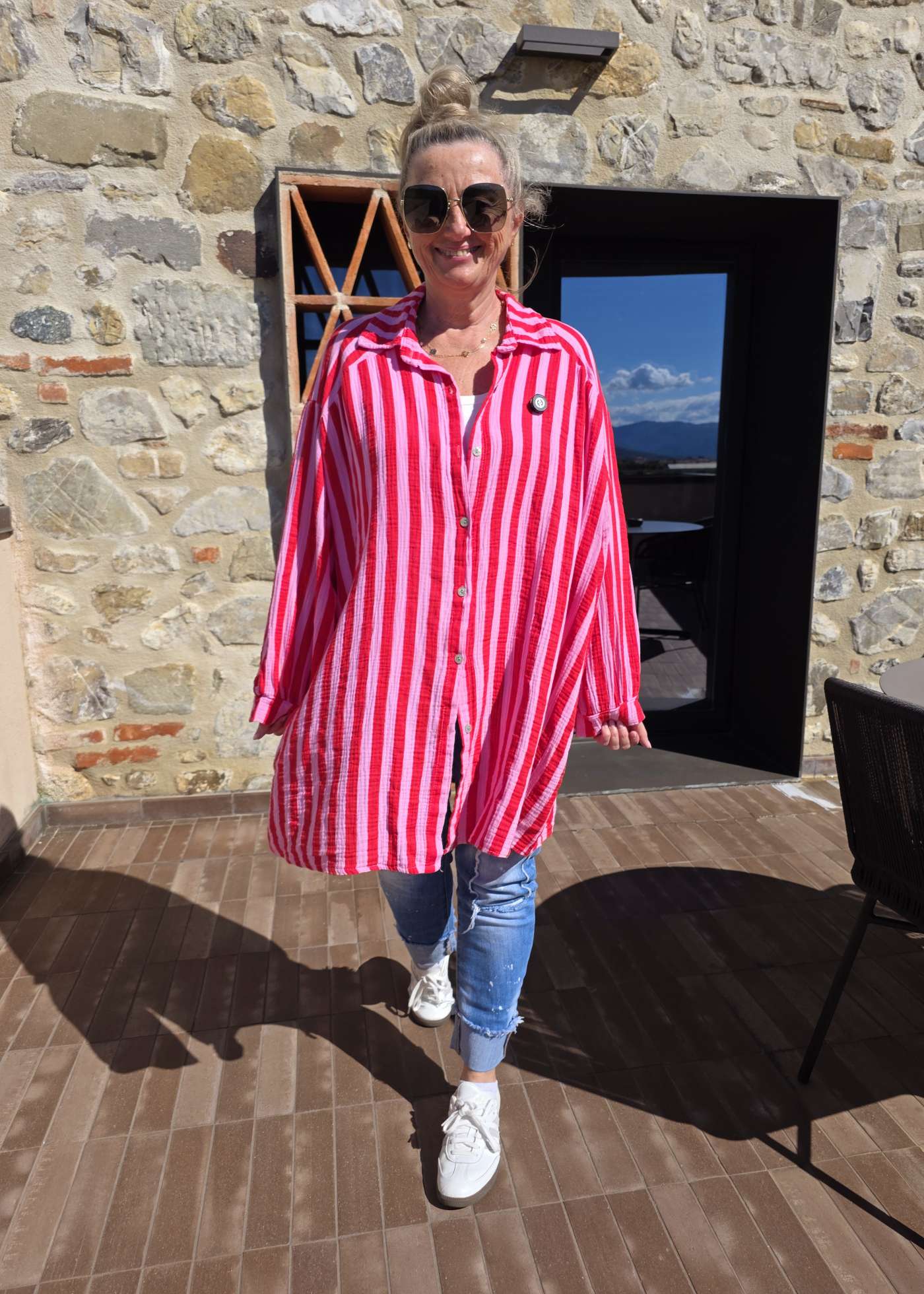 MUSSELIN BLUSE KIKI BLOCKSTREIFEN Made in Italy 34-48/50