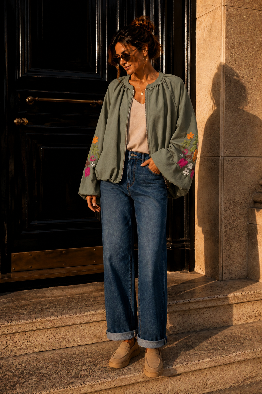 Blousonjacke mit Blumenstickerei I J0037 I Made in Italy 34-40/42