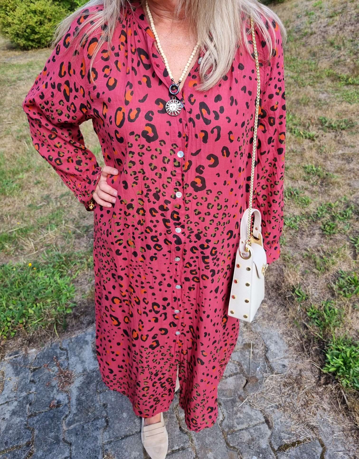 BLUSEN KLEID MIKA LEO ROT langes Kleid DRESS Kimono Made in Italy 34-42 BLUSEN KLEID MIKA LEO ROT langes Kleid DRESS Kimono Made in Italy 34-42