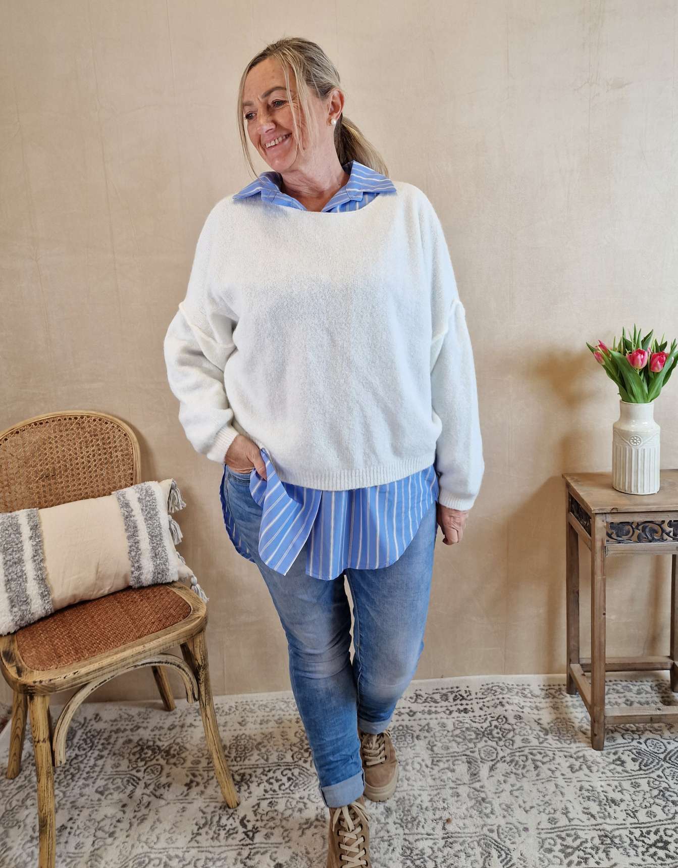 KNIT SWEATER LORENA CREME Made in Italy 34-42 Strick Pullover