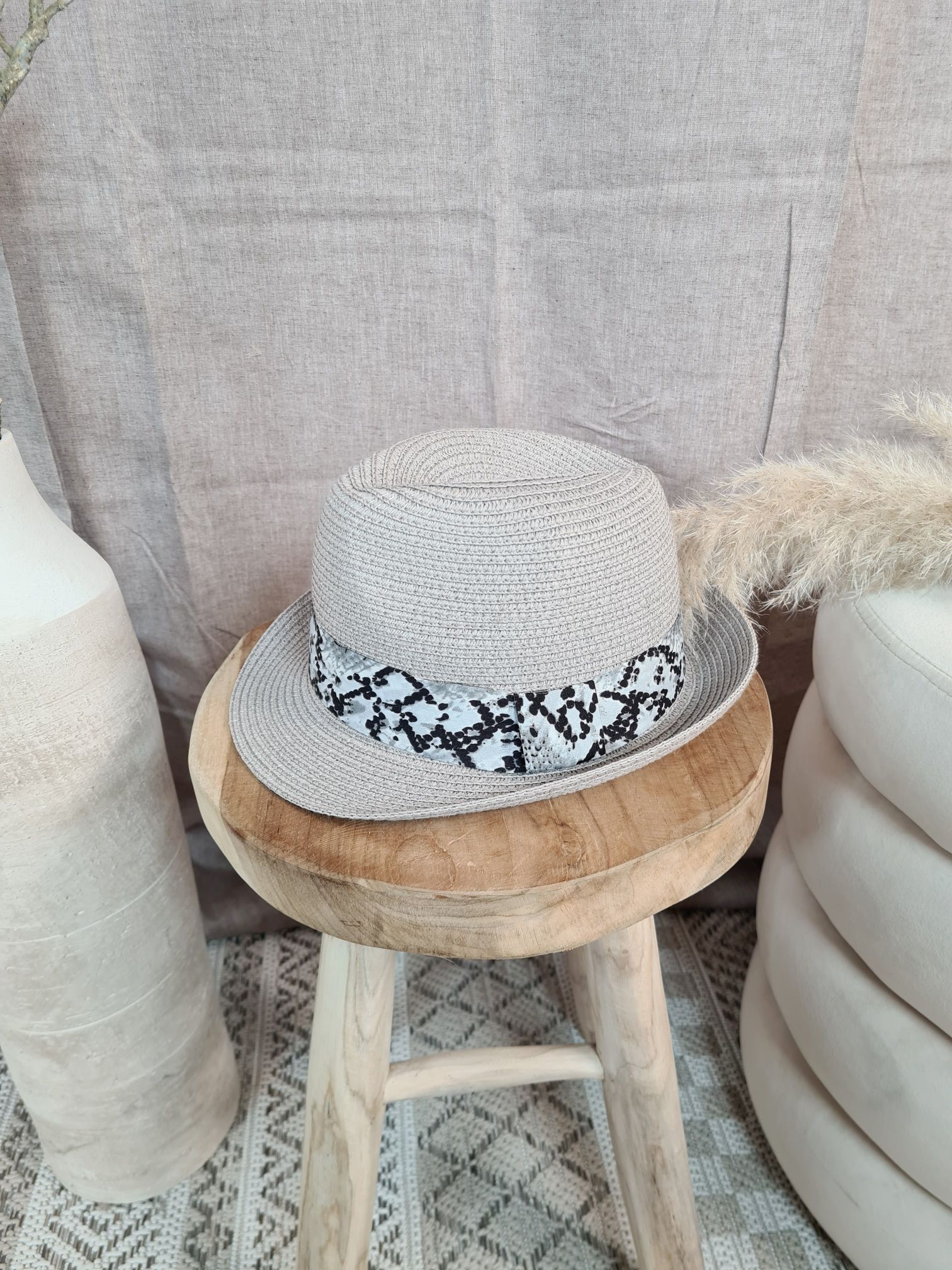STROHHUT SNAKE GREY Italy Design geflochtener Sonnenhut Sommerhut Mütze