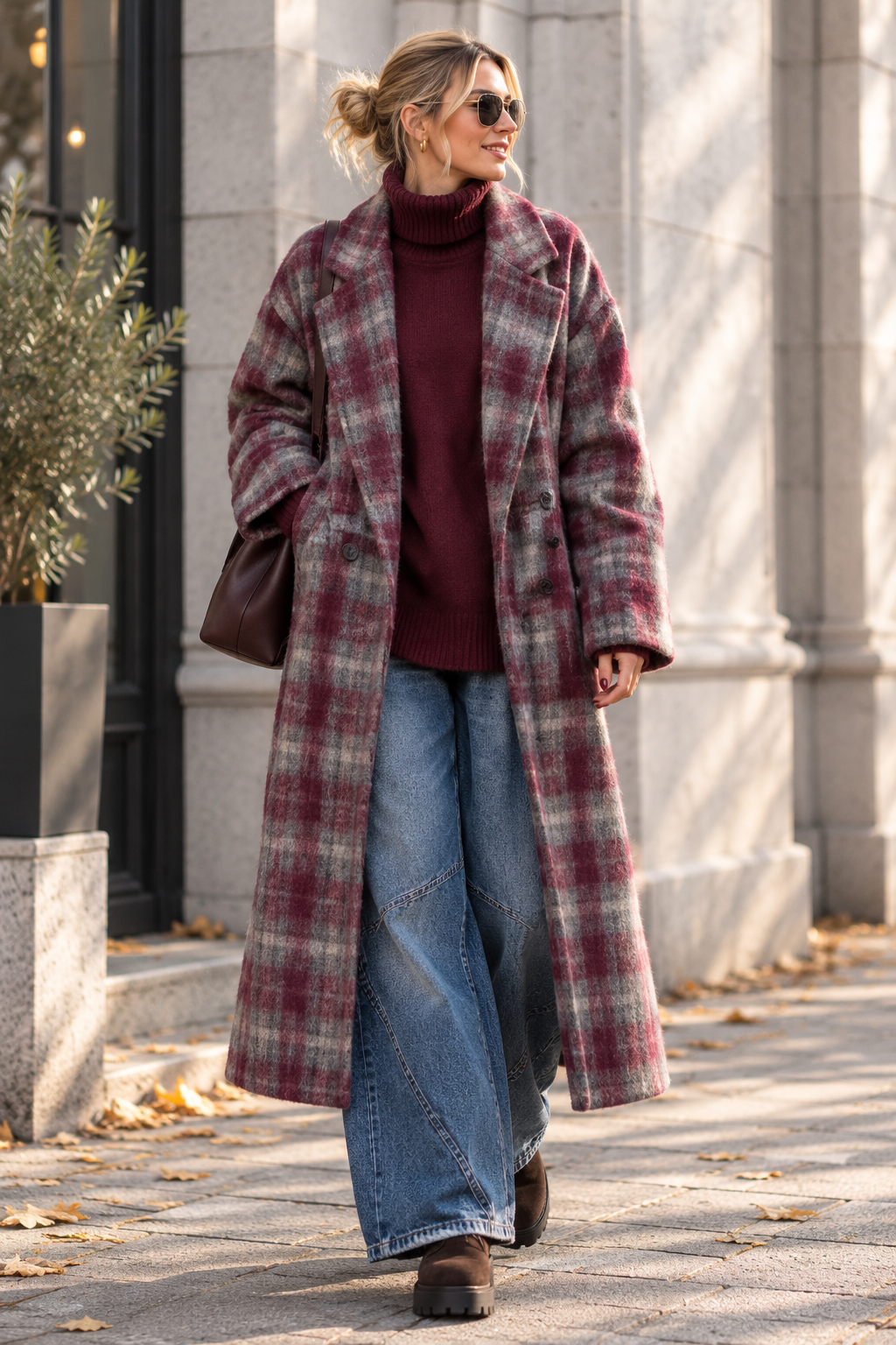 Oversize Karomantel MA0184 im kuscheligen Woll-Look  Made in Italy Gr 34-42