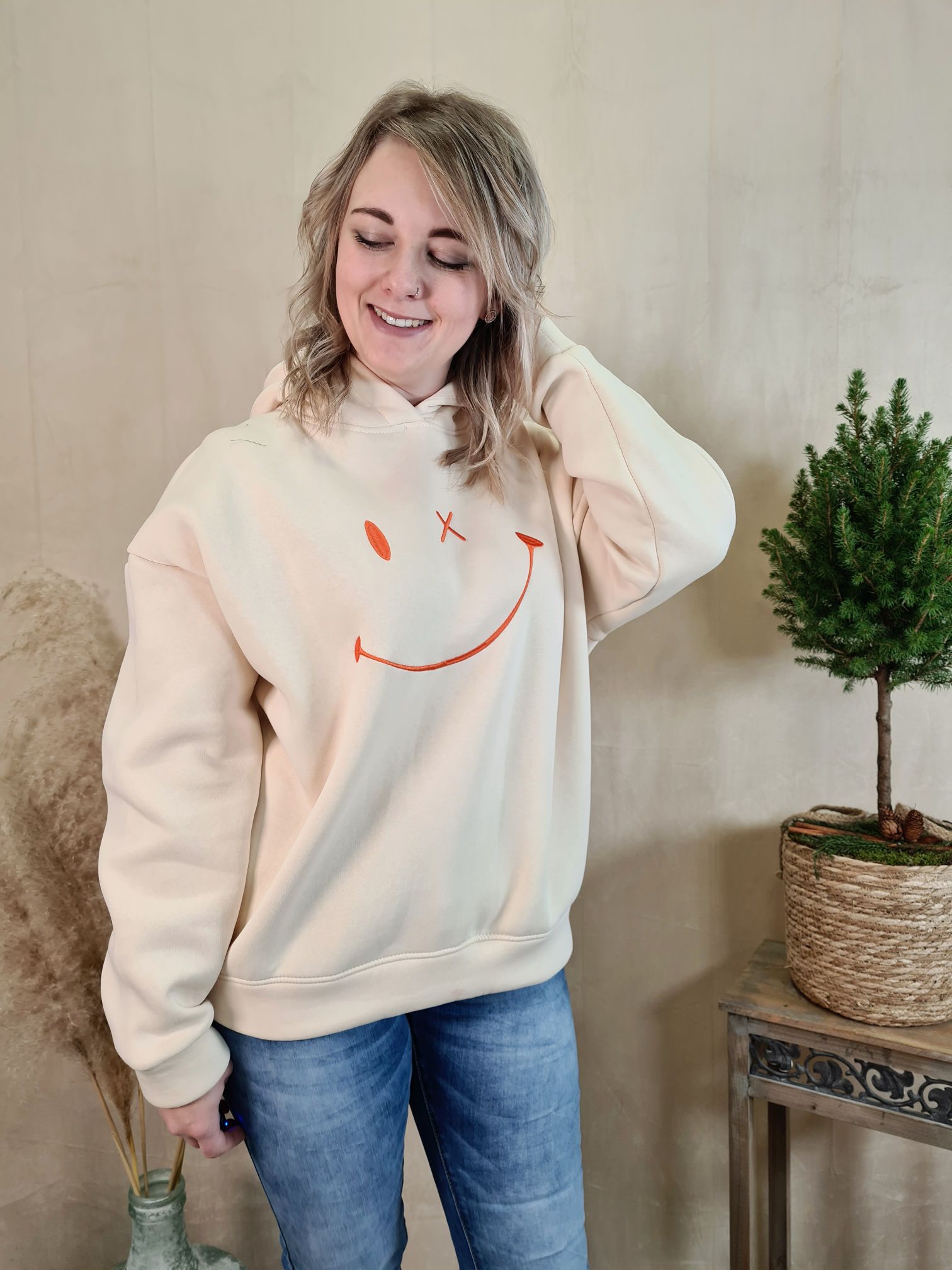 HOODIE DORI CREME 34-40/42 Made in Italy Sweater Kapuze Oversize Pullover