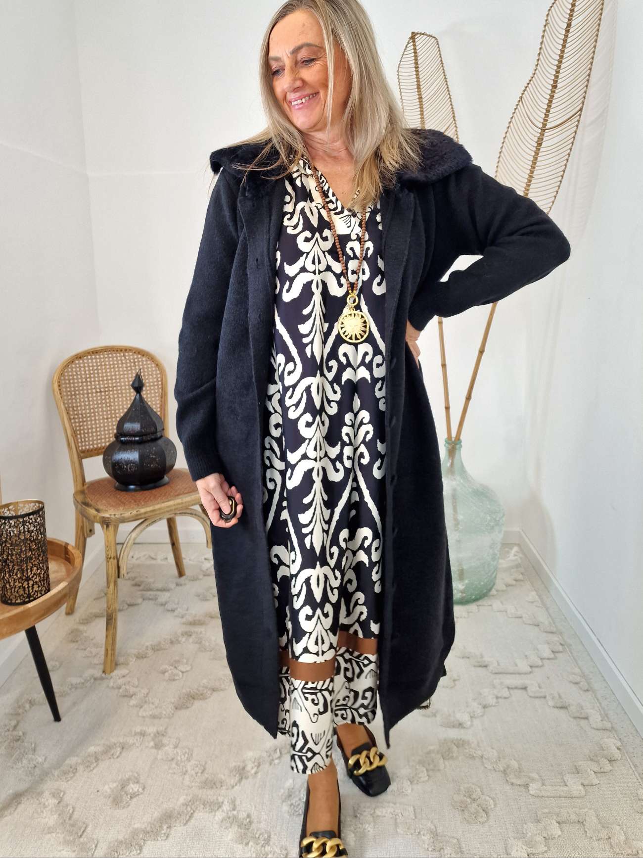 BLUSEN KLEID COSIMA SCHWARZ WEISS langes Seiden Kleid Dress Longbluse Made in Italy 34-42 BLUSEN KLEID COSIMA SCHWARZ WEISS langes Seiden Kleid Dress Longbluse Made in Italy 34-42