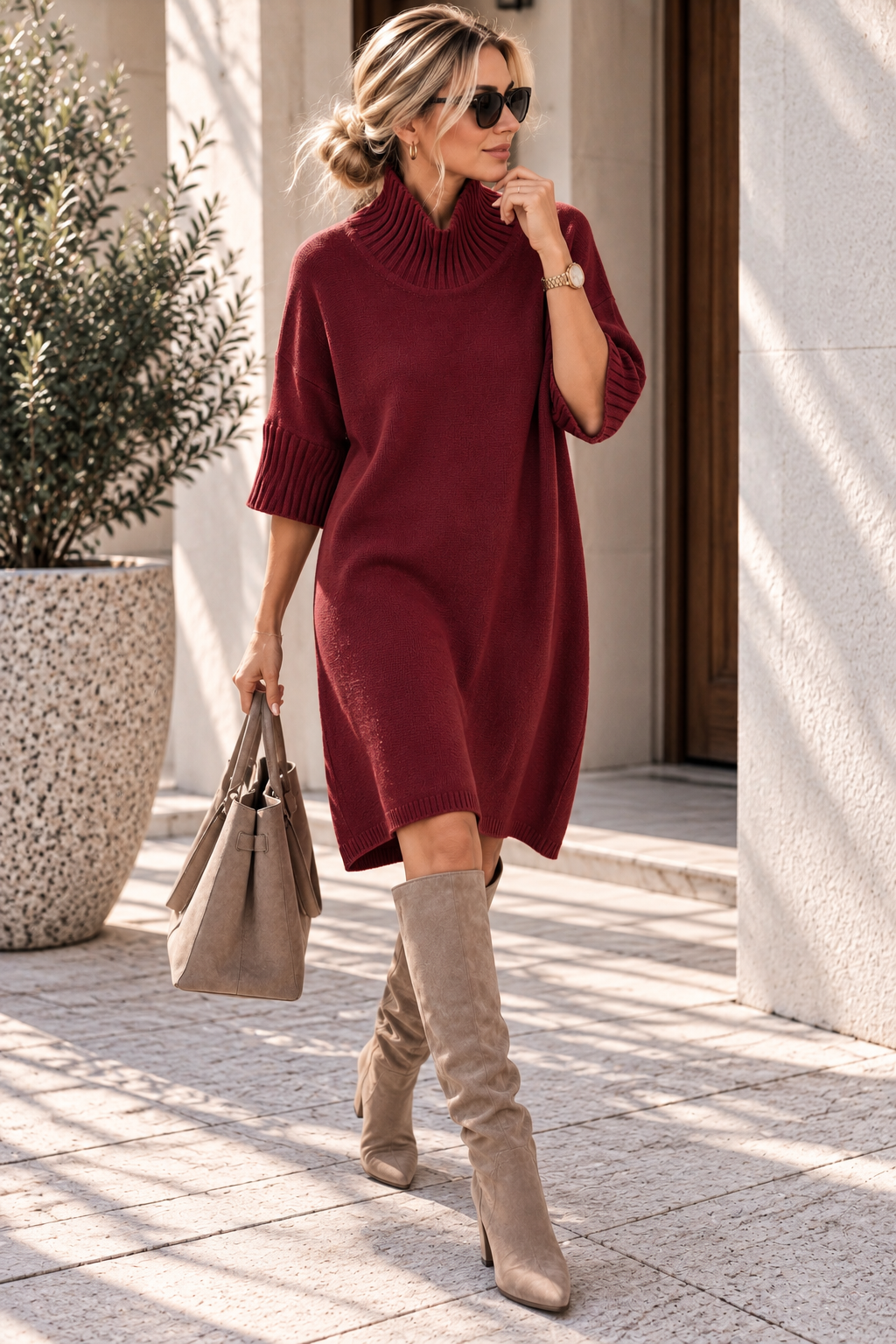 Strickkleid mit Stehkragen Uni SK0018 I Made in Italy 34-44