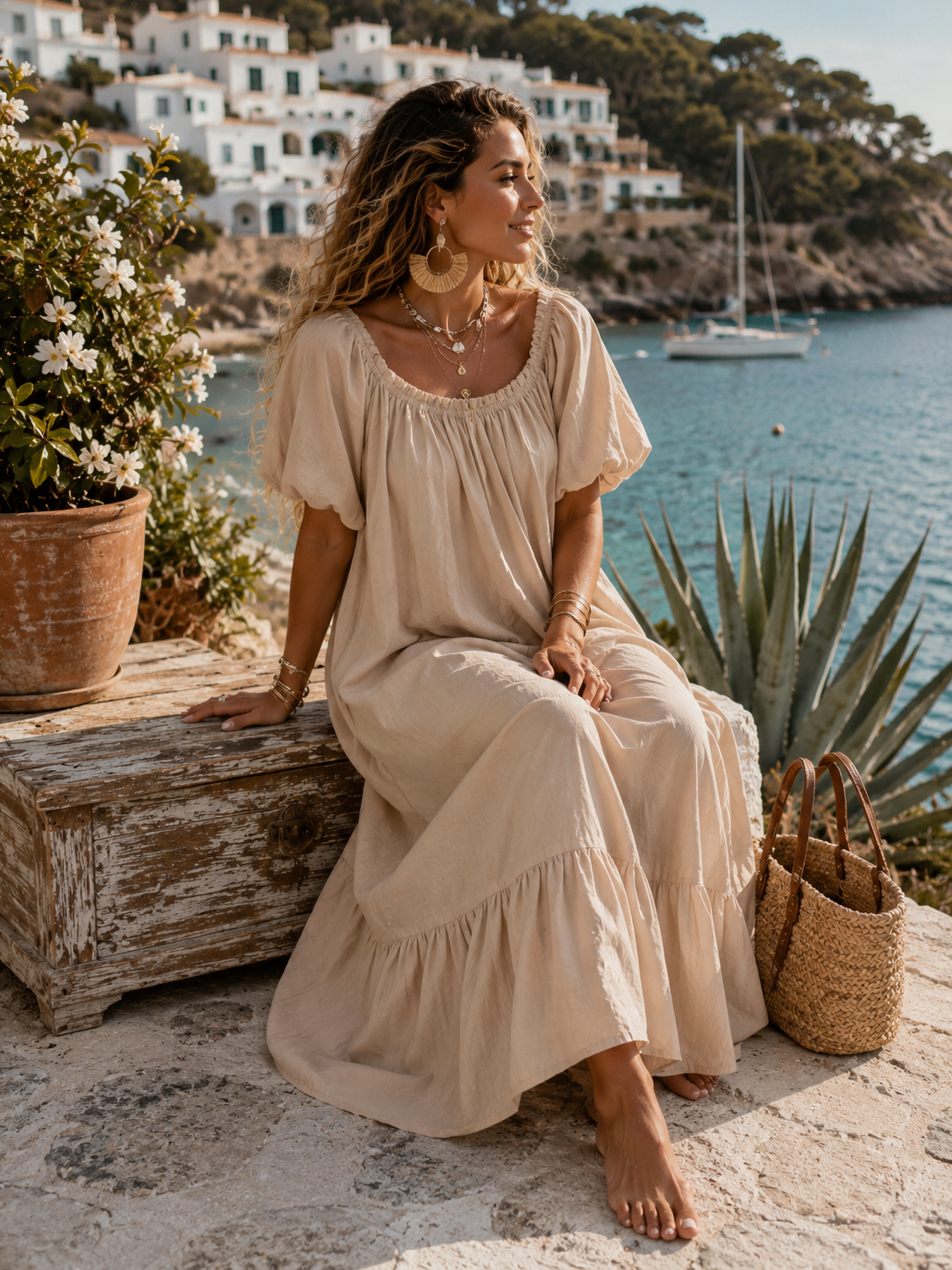 Baumwollkleid Santorini – Made in Italy | Off-Shoulder oder klassisch tragbar | bis Größe 42/44