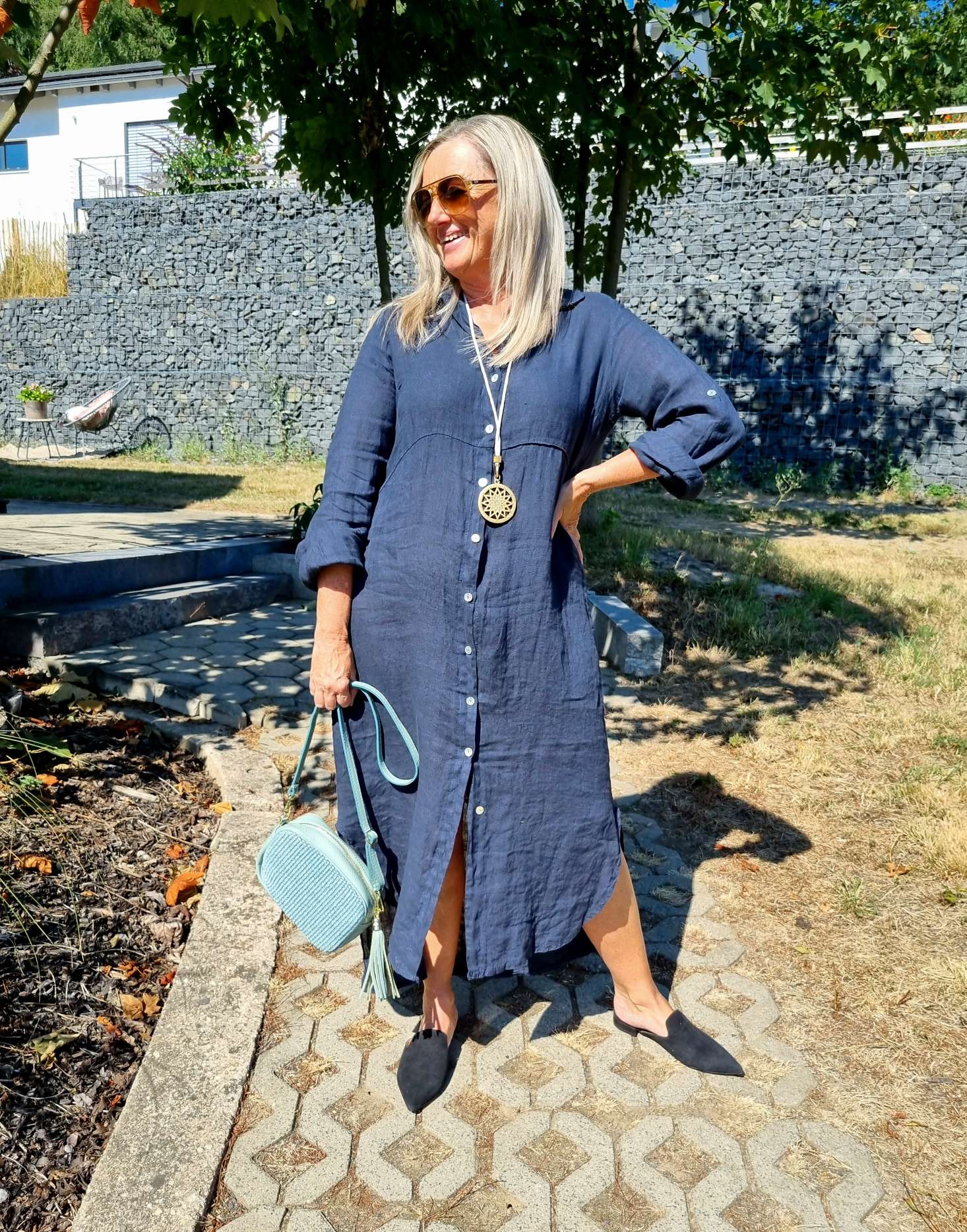 LINEN DESS WANDA 2 DUNKELBLAU 34-40 Made in Italy Leinen Kleid Long Bluse Mantel LINEN DESS WANDA 2 DUNKELBLAU 34-40 Made in Italy Leinen Kleid Long Bluse Mantel