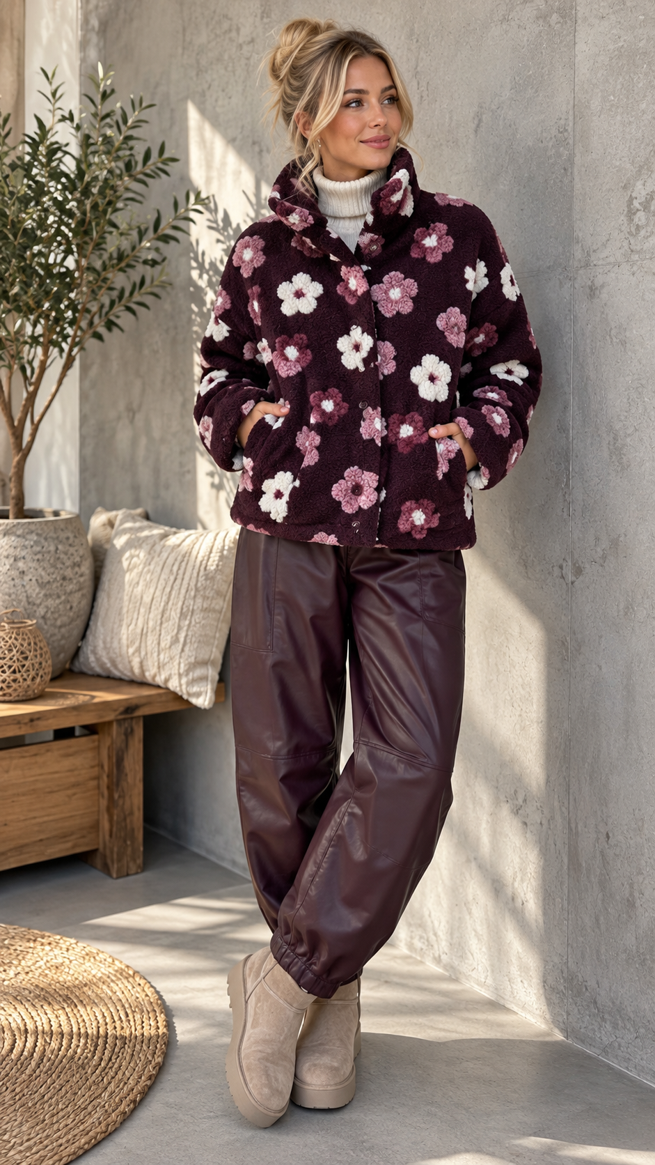 Exklusive Teddyjacke mit 3D-Blüten TJ0193 I Made in Itlay 34-42