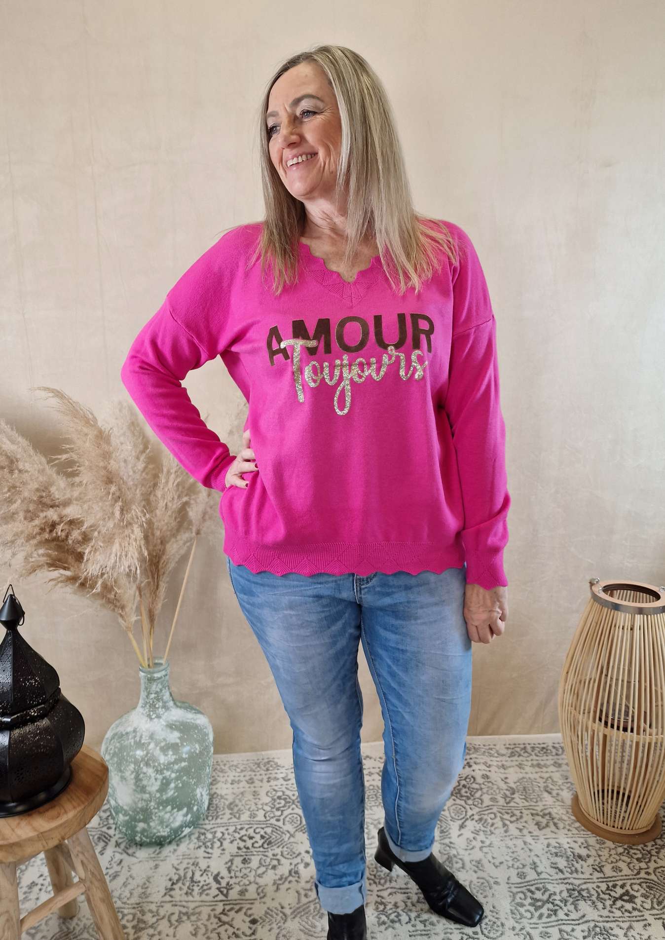 LONGSLEEVE SHIRT AMOUR TOUJORS PINK 34-42Made in Italy Langarm Pullover Oversize LONGSLEEVE SHIRT AMOUR TOUJORS PINK 34-42Made in Italy Langarm Pullover Oversize
