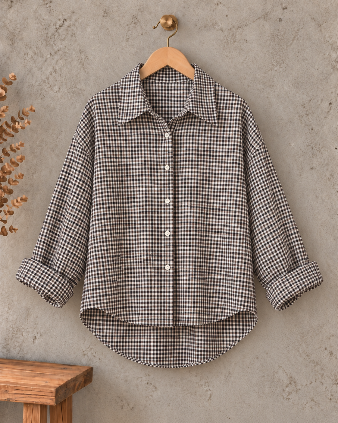 Karo-Bluse – lässiger Oversize-Look I BL0134 I 34-42 I Made in Italy