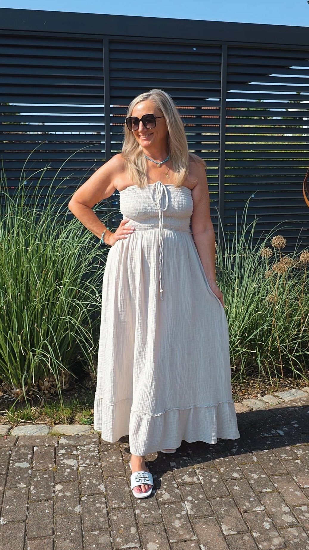 MUSSELIN KLEID LANZAROTE TRÄGERLOS Italystyle 34-40