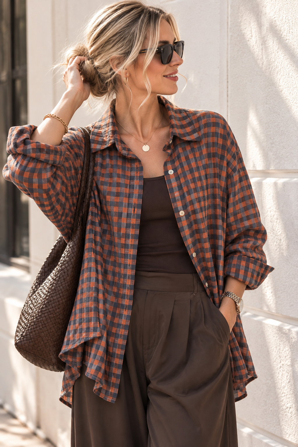 Oversize-Karo-Bluse BL0105 – Made in Italy Gr. 34-44