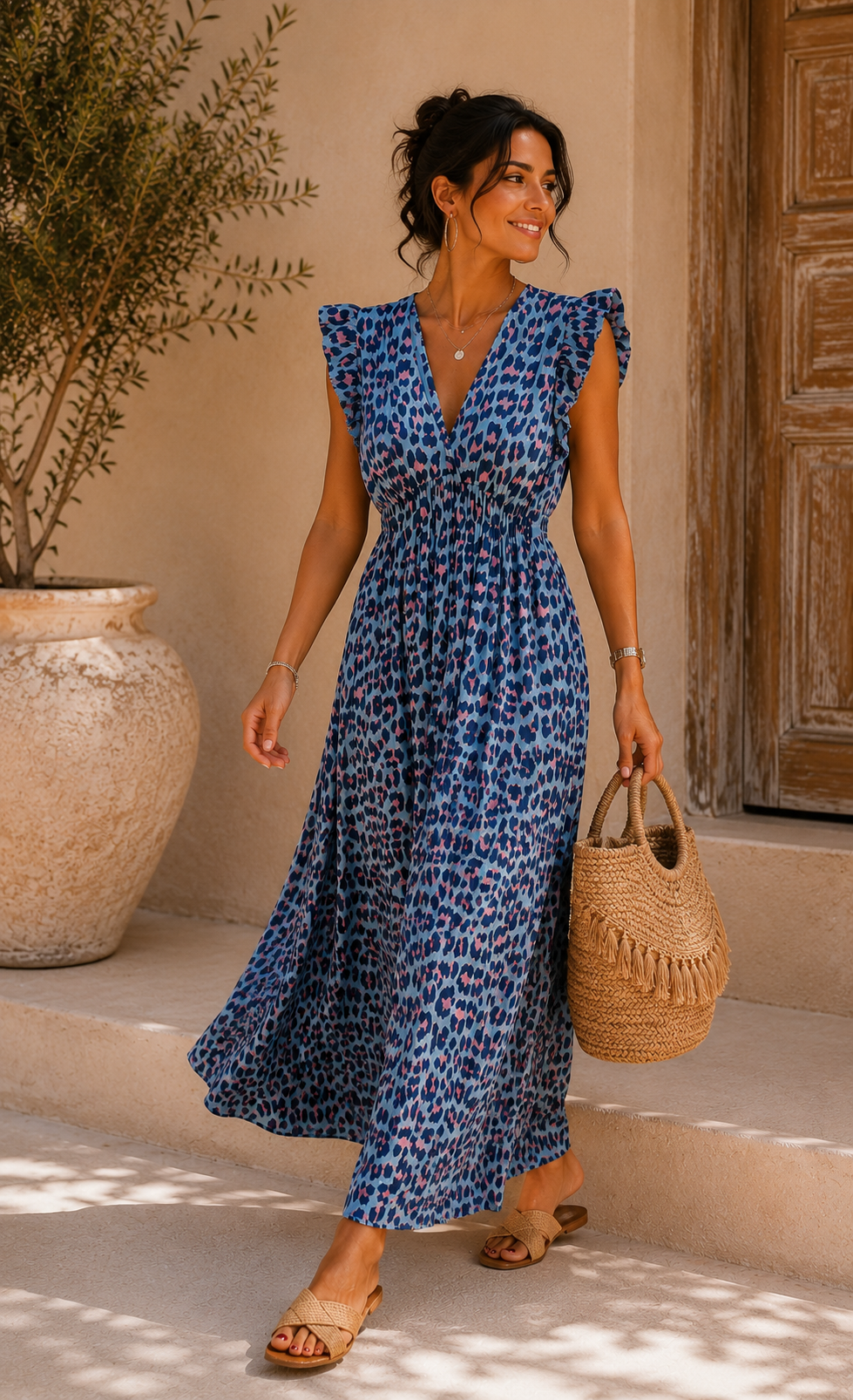 MUSSELIN KLEID ZOE BIG LEO  34 - 42 Made in Italy ärmellos Rüsche