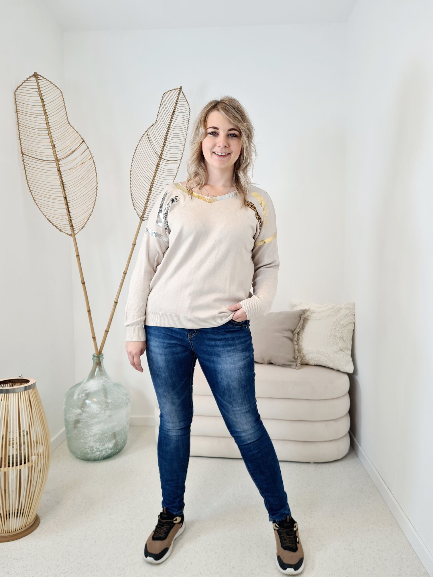 LONGSLEEVE SHIRT VANESSA LEO CREME 34-42 Made in Italy Langarm dünner Pullover LONGSLEEVE SHIRT VANESSA LEO CREME 34-42 Made in Italy Langarm dünner Pullover
