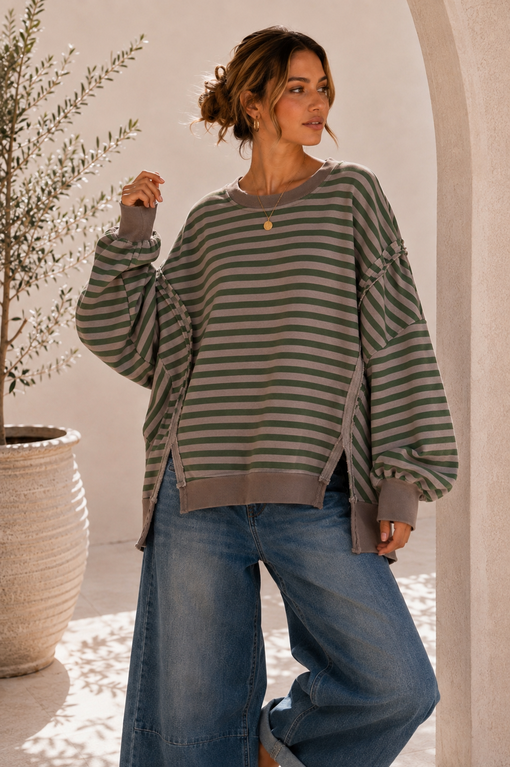 Sweater Charly mit Raw-Cut Details Stripes Made in Italy 34-44/46