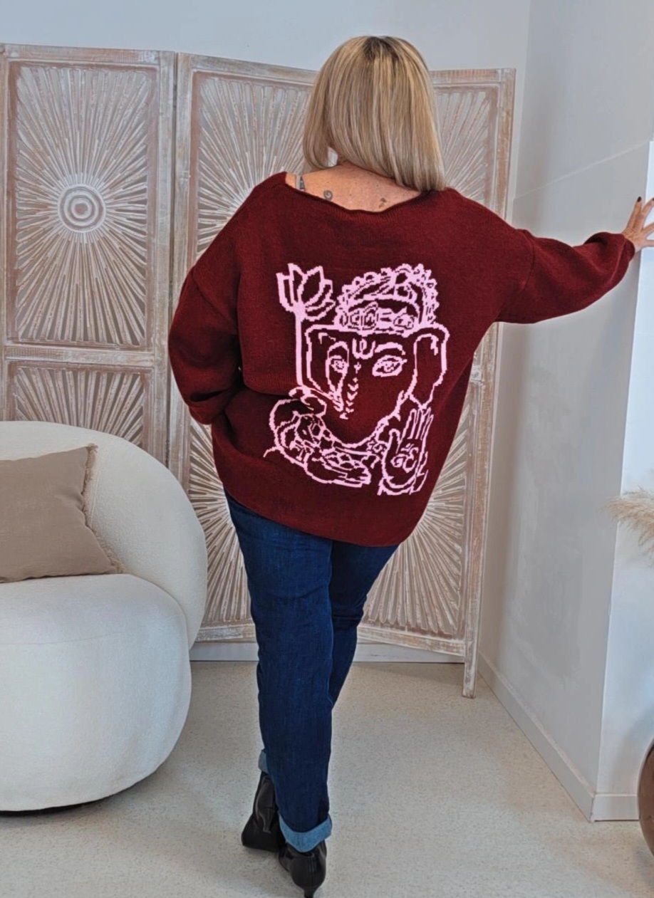 STRICK-PULLOVER YVONNE mit Rückenmotiv & V-Ausschnitt 34-44 Made in Italy