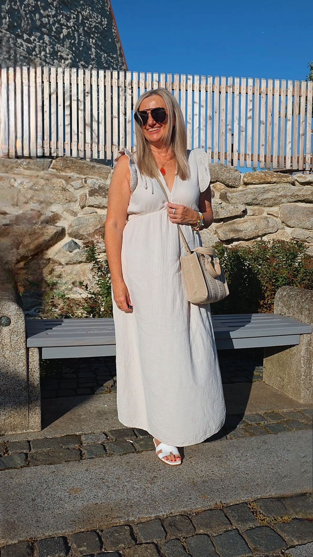 MUSSELIN KlEID ZOE BIANCO MIA 34 - 42 Made in Italy ärmellos Rüsche 