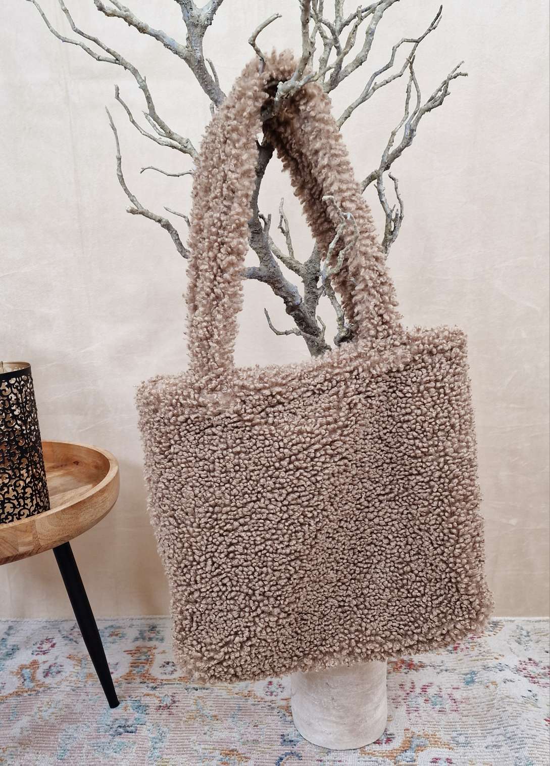 TEDDY FELL SHOPPER MADDIE TAUPE flauschige Shopping Bag Tasche Made in Italy TEDDY FELL SHOPPER MADDIE TAUPE flauschige Shopping Bag Tasche Made in Italy
