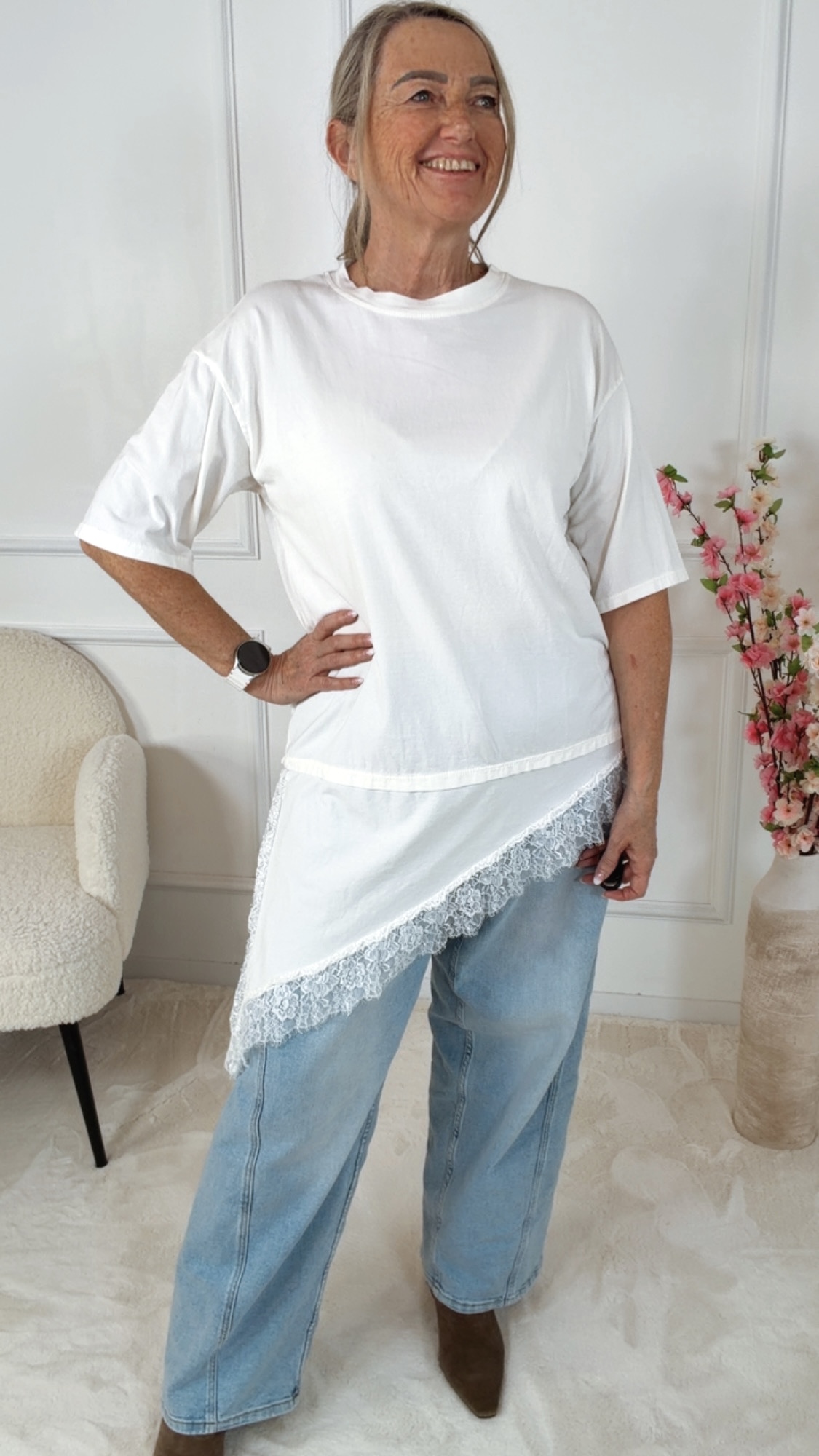 ✨ Asymmetrie-Shirt „Dolce Pizzo“ – Made in Italy 34-40/42