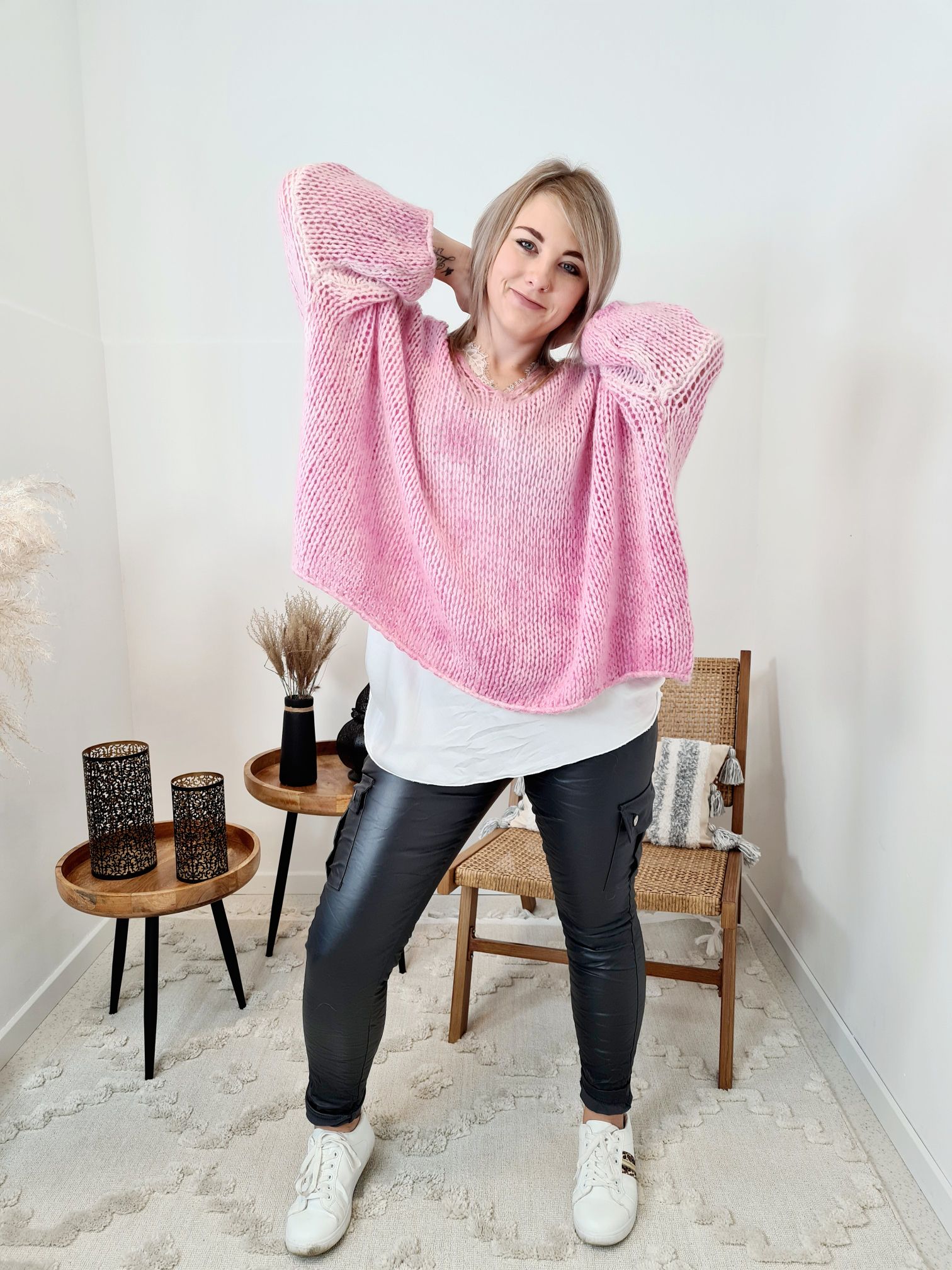 OVERSIZE KNIT SWEATER LETIZIA PINK 34-42/44 Made in Italy Grobstrickpullover Pullover OVERSIZE KNIT SWEATER LETIZIA PINK 34-42/44 Made in Italy Grobstrickpullover Pullover