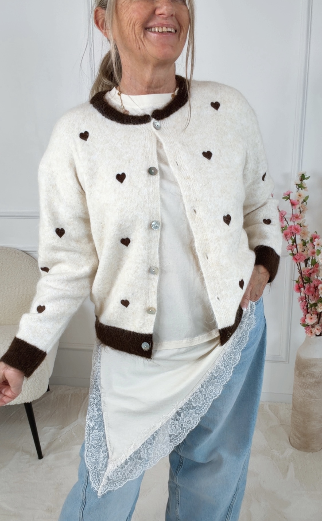 SOFTE STRICKJACKE OLIVIA HEART Italy Style Gr 34-42 Pullover Cardigan