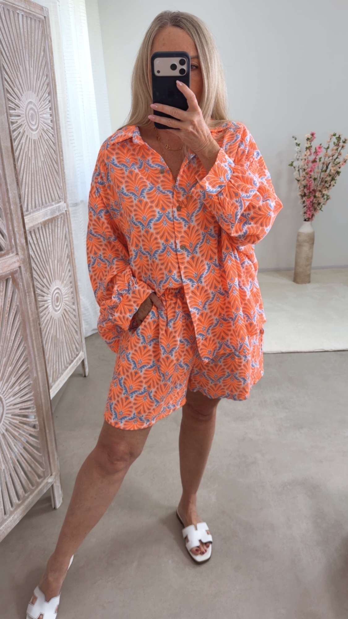 🧡✨🌿 Musselin-Bluse Fantasy-Muster Megan Made in Itlay 34-42/44