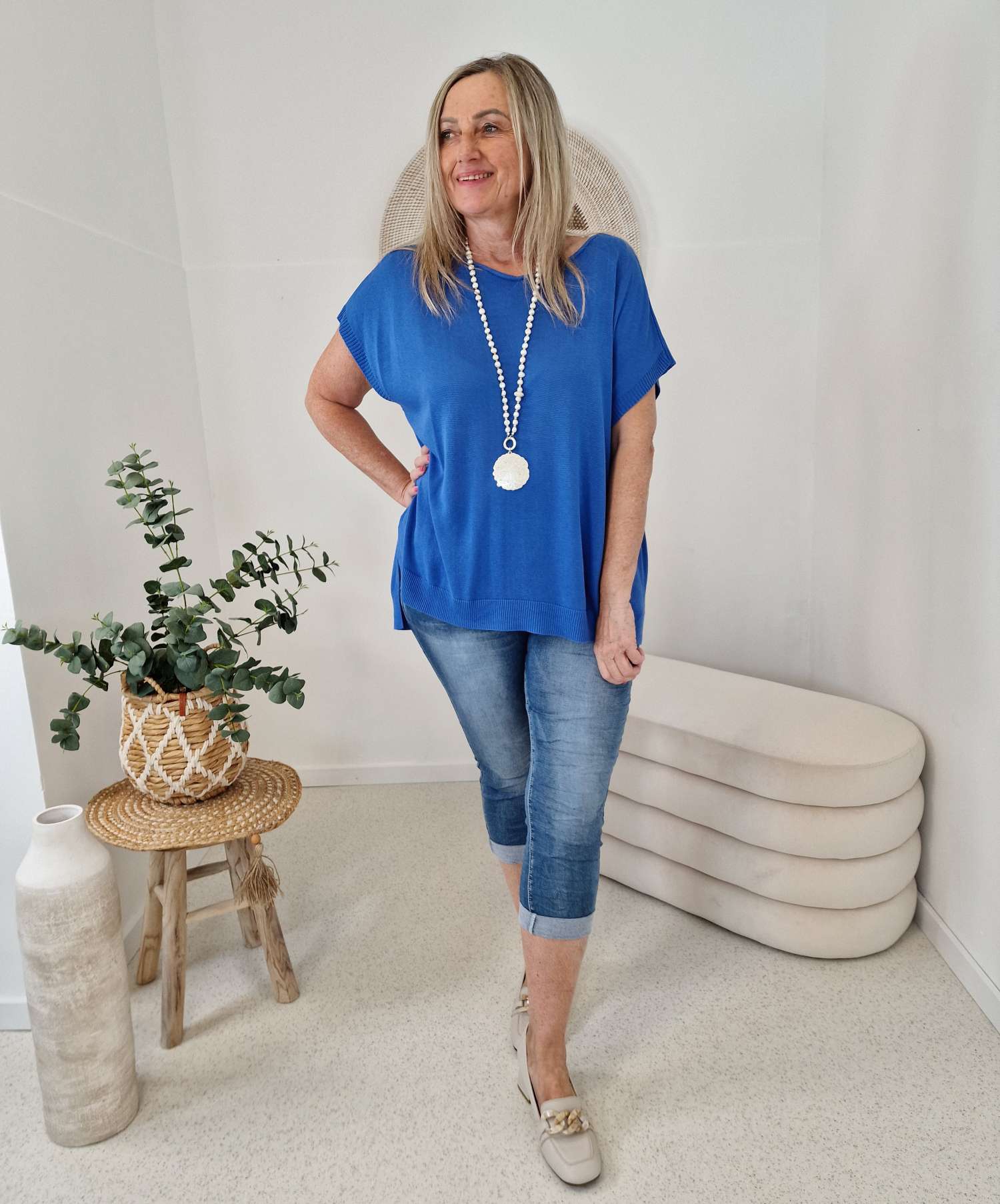 BASIC SHIRT CARRIE STRICK BLAU Made in Italy 36 -42