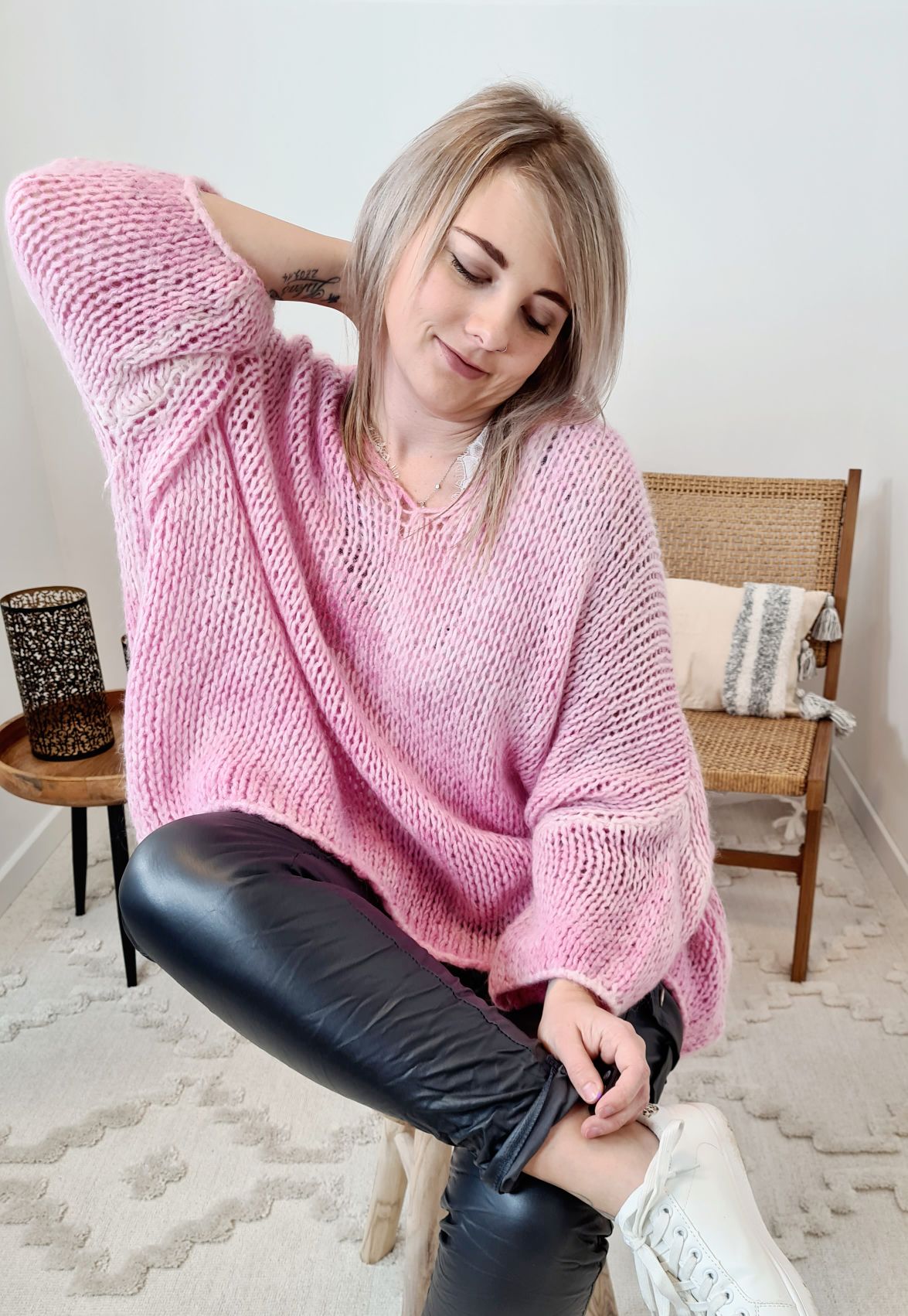 OVERSIZE KNIT SWEATER LETIZIA PINK 34-42/44 Made in Italy Grobstrickpullover Pullover OVERSIZE KNIT SWEATER LETIZIA PINK 34-42/44 Made in Italy Grobstrickpullover Pullover